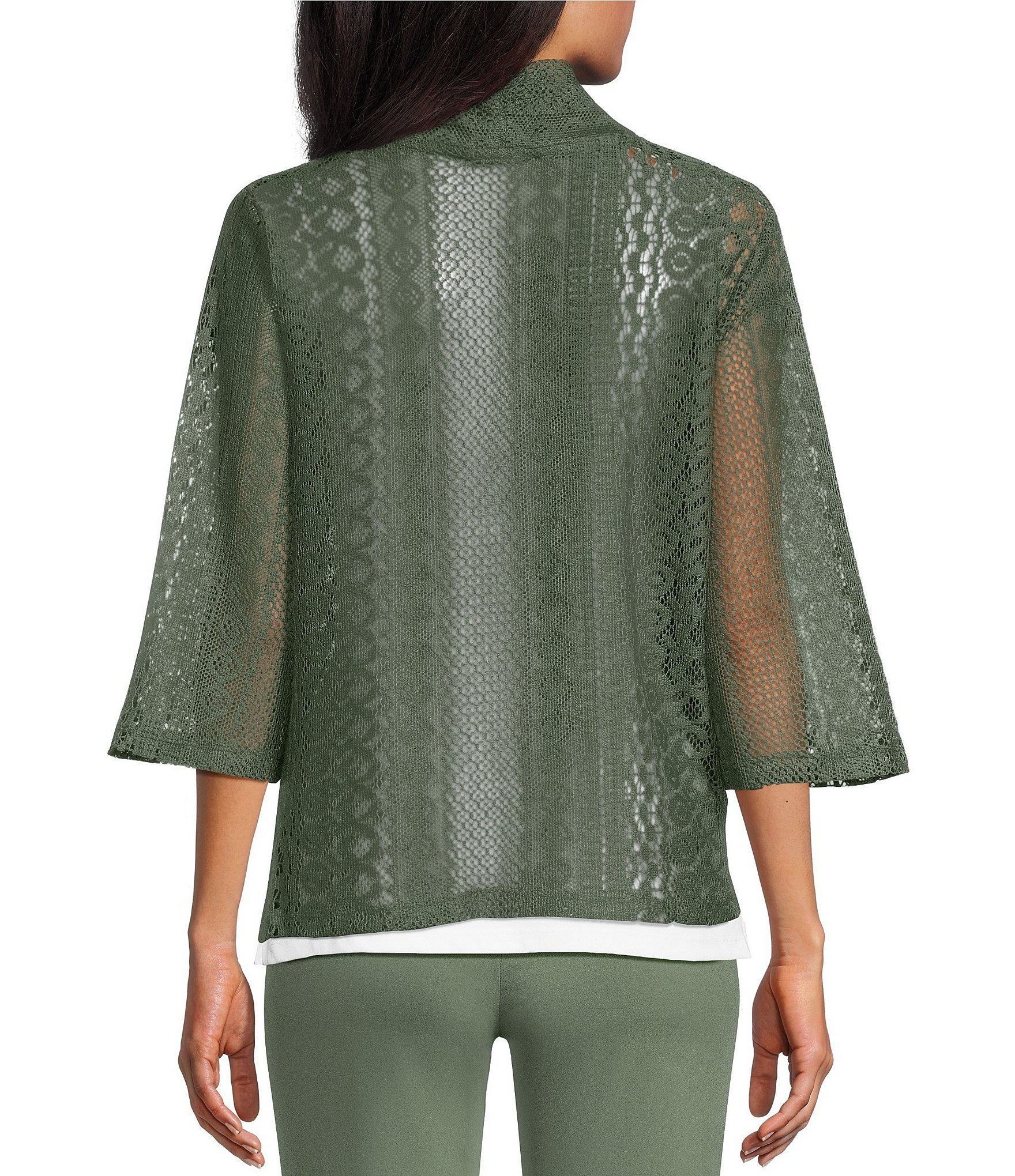 Allison Daley Petite Size 3/4 Sleeve Open Front Pointelle Cardigan