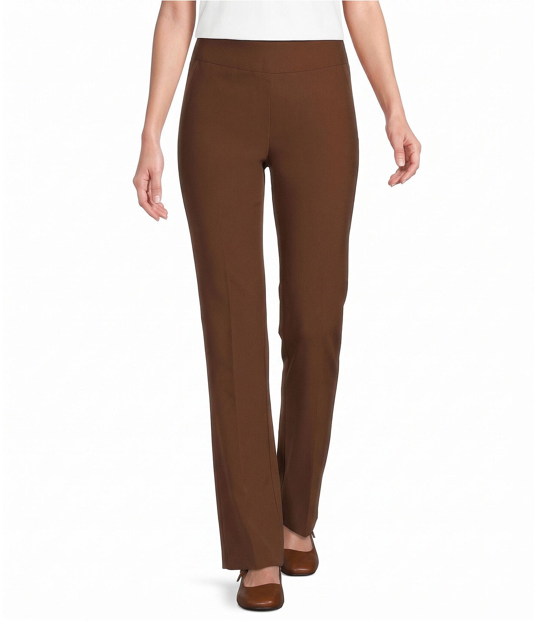 Allison Daley Petite Size Brown Tiramisu Stretch Pull On Straight Leg Pants