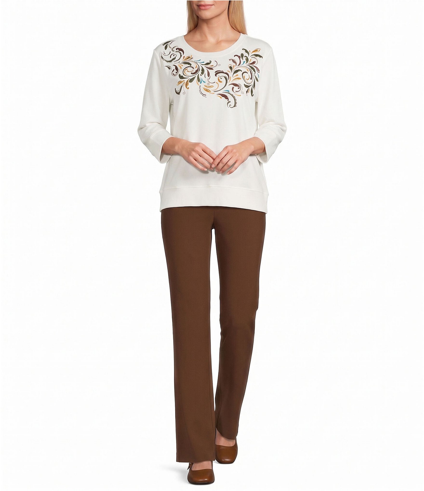 Allison Daley Petite Size Brown Tiramisu Stretch Pull On Straight Leg Pants