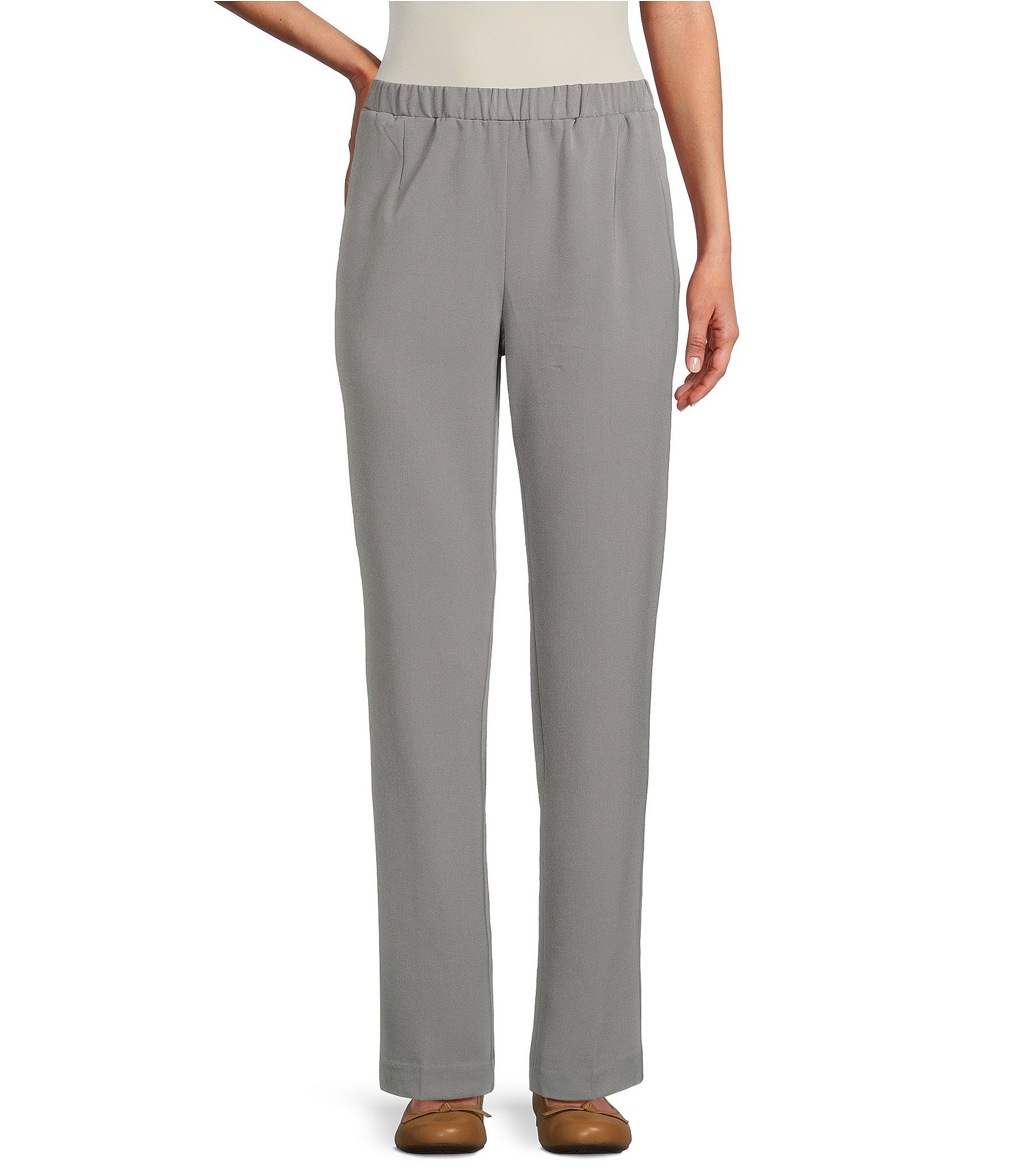 Women Lightweight Pocket Pants Solid Color Sweatpant Elastic Waistband  Straight Cotton Pants 