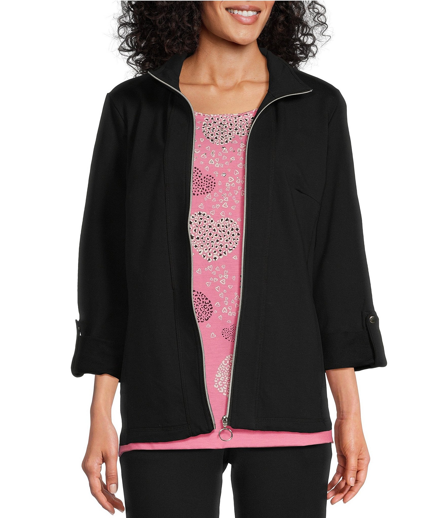 Kasper Petite Stretch Crepe Framed Collarless Open Front Coordinating  Cardigan Jacket