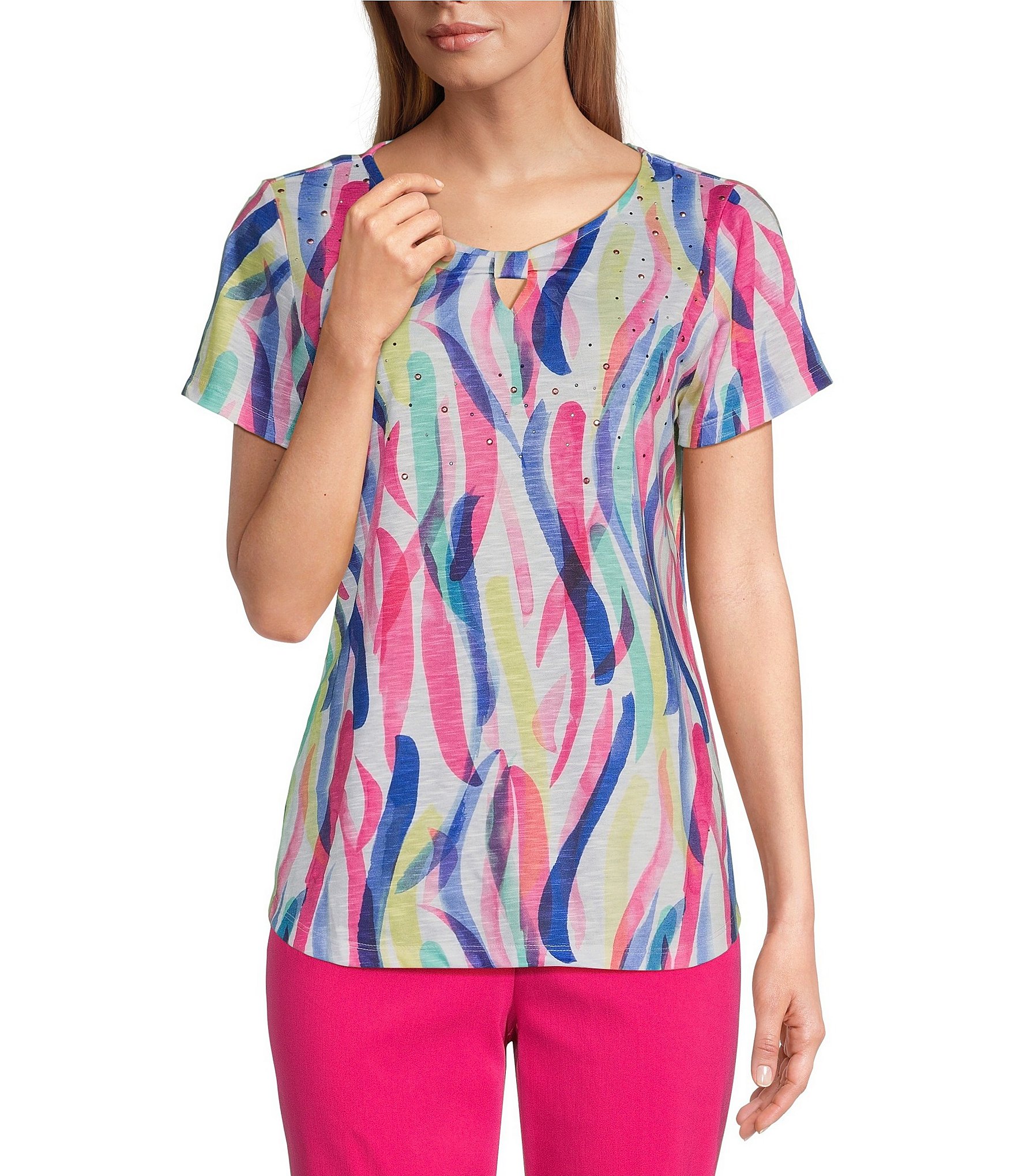 Allison Daley Petite Size Embellished Fun Stripe Print Short