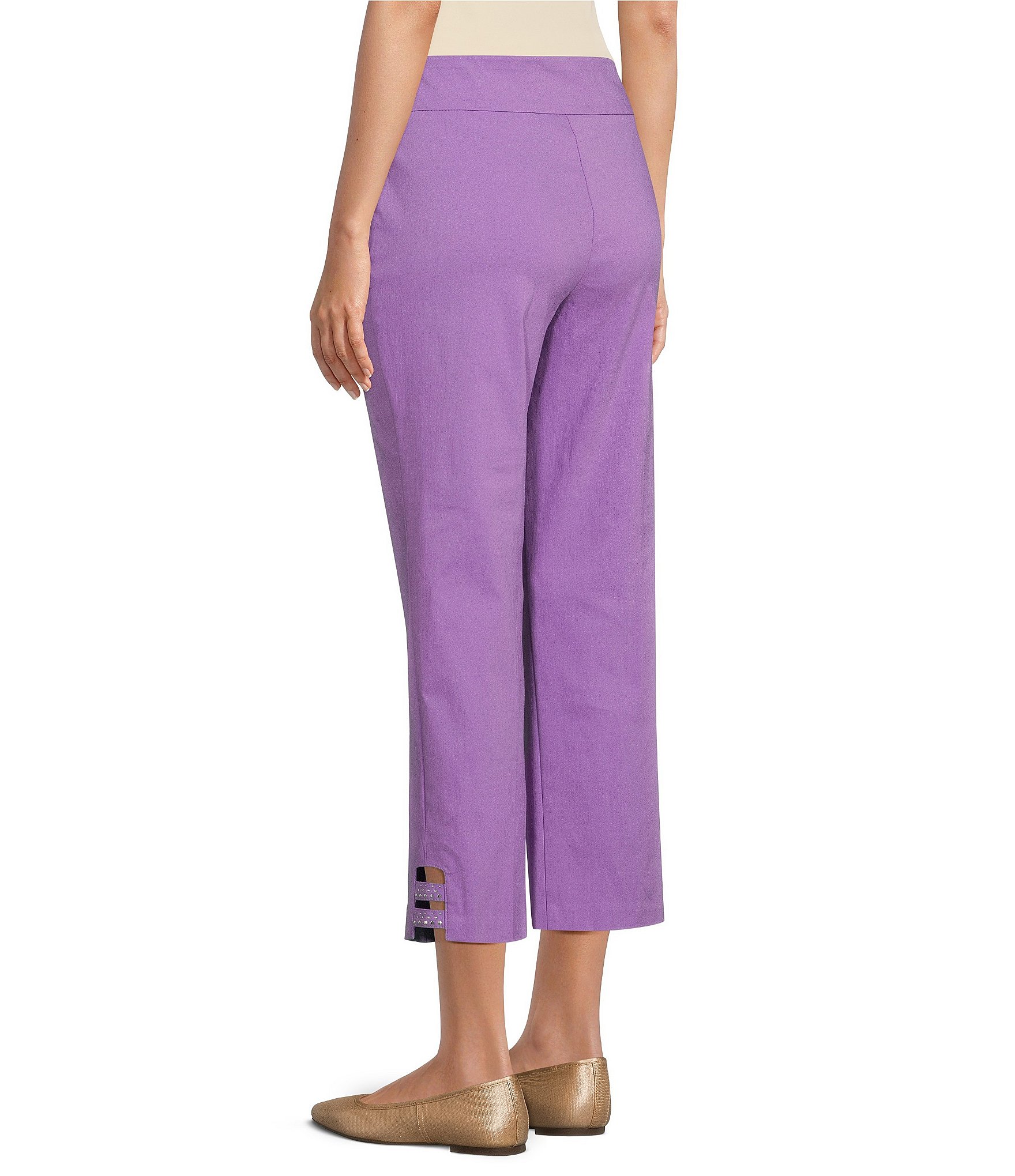 Allison Daley Petite Size Lattice Hem Pull-On Straight Leg Cropped Pants