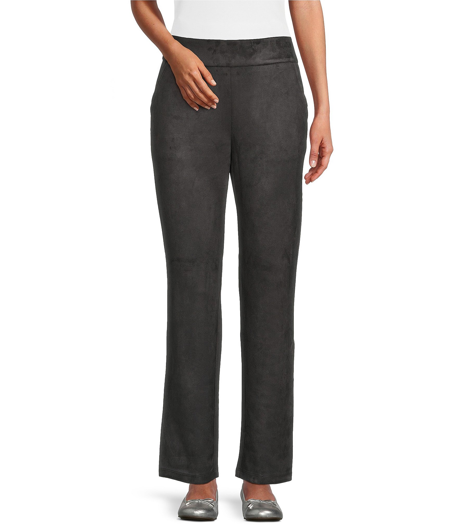Allison Daley Petite Size Luxe Suede Straight Leg Pull-On Pants | Dillard's