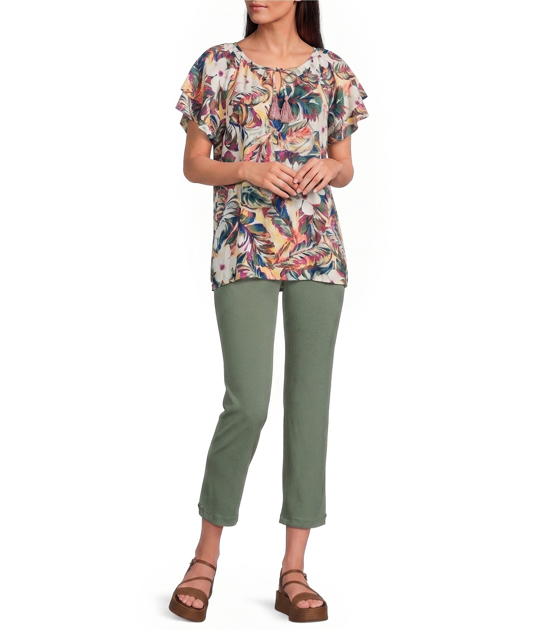Allison Daley Petite Size Stretch Pull-On Straight Leg Crop Pants