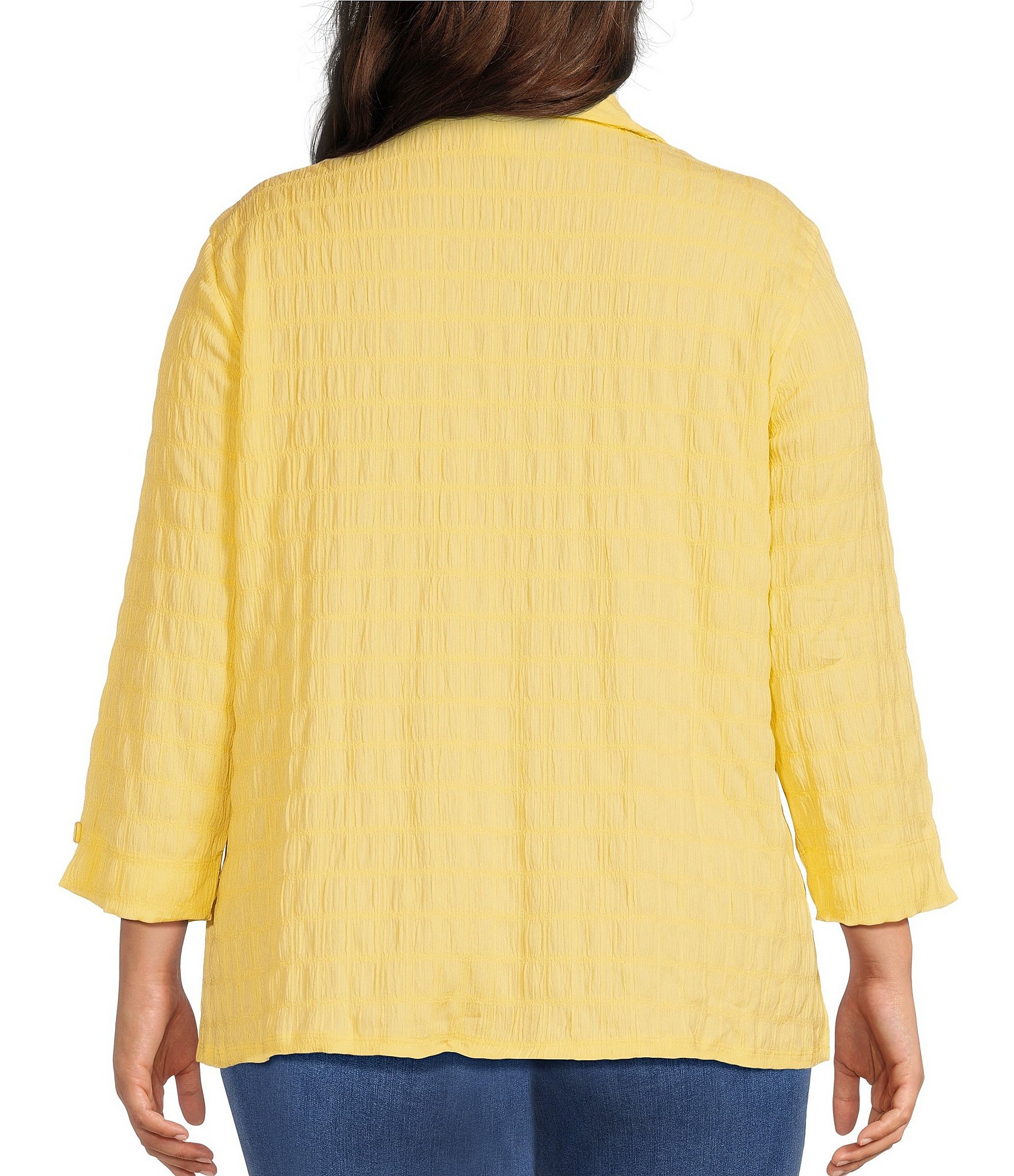Allison Daley Plus Size 3/4 Sleeve Point Collar Button Front Knit Top
