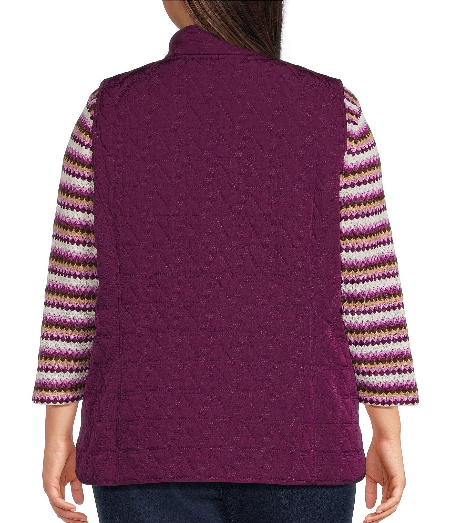 Allison Daley Plus Size Chevron Quilted Sleeveless Two-Way Zip Front Vest