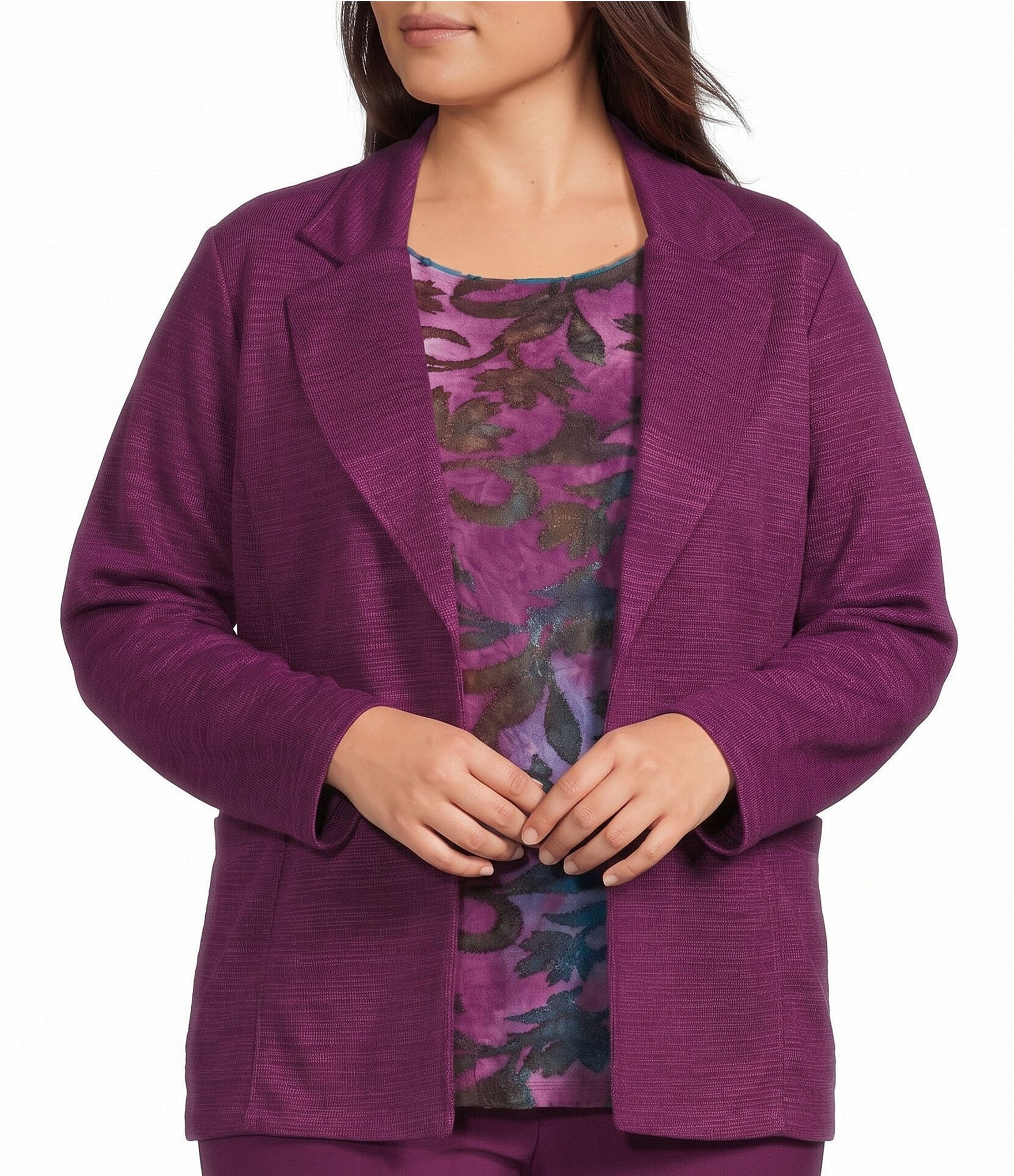 Allison Daley Plus Size Long Sleeve Open Front Notch Lapel Blazer Cardigan