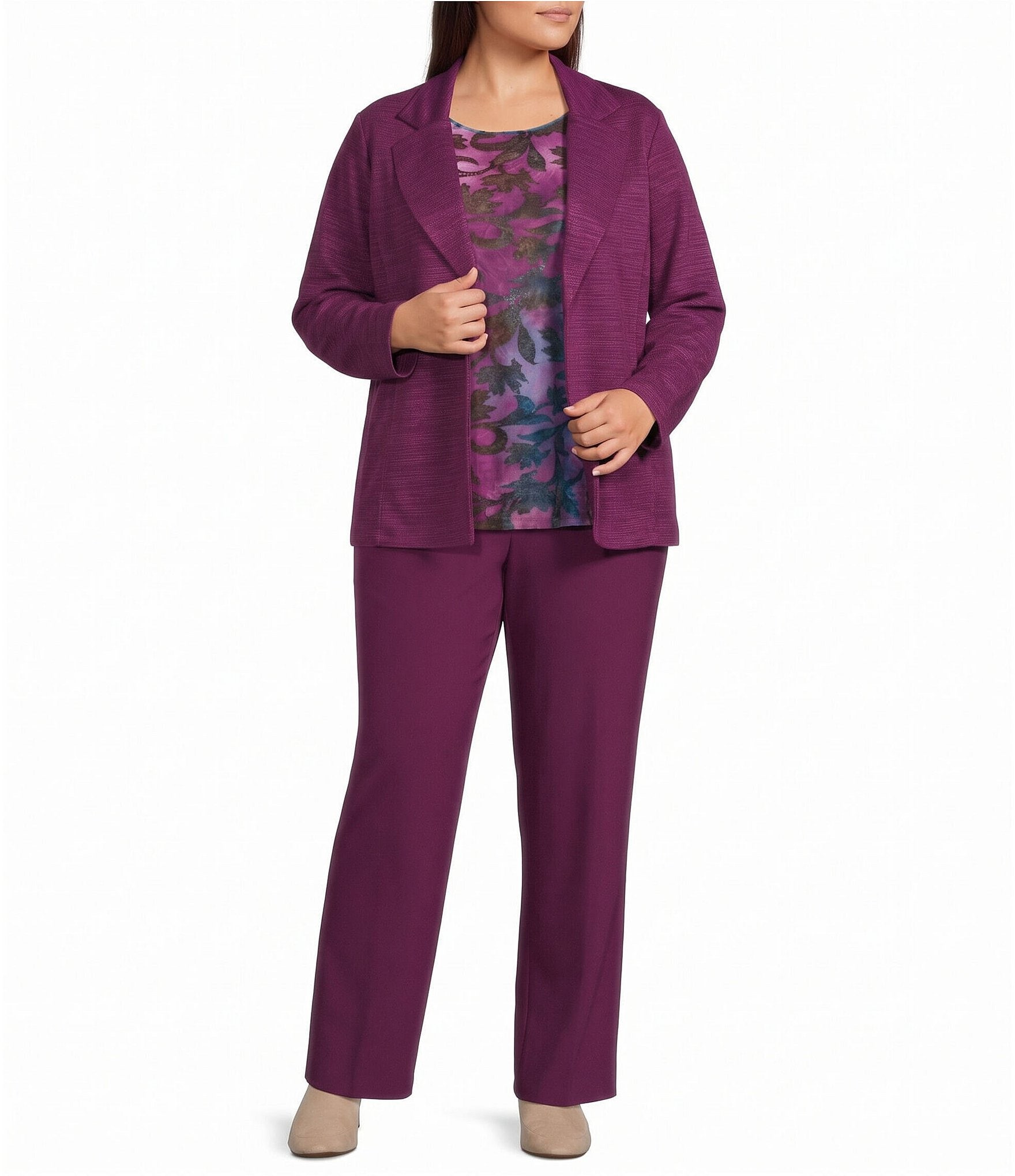 Allison Daley Plus Size Long Sleeve Open Front Notch Lapel Blazer Cardigan