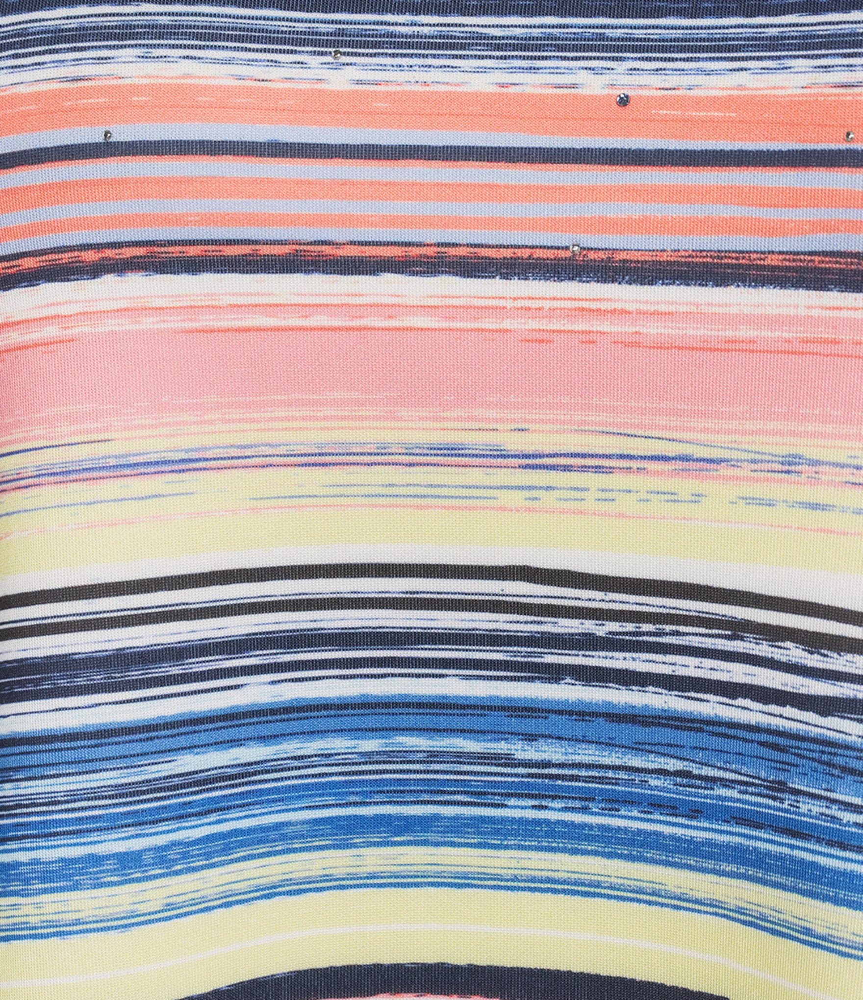 Allison Daley Plus Size Multi Stripe 3/4 Sleeve Crew Neck Scuba Knit Embellished Top