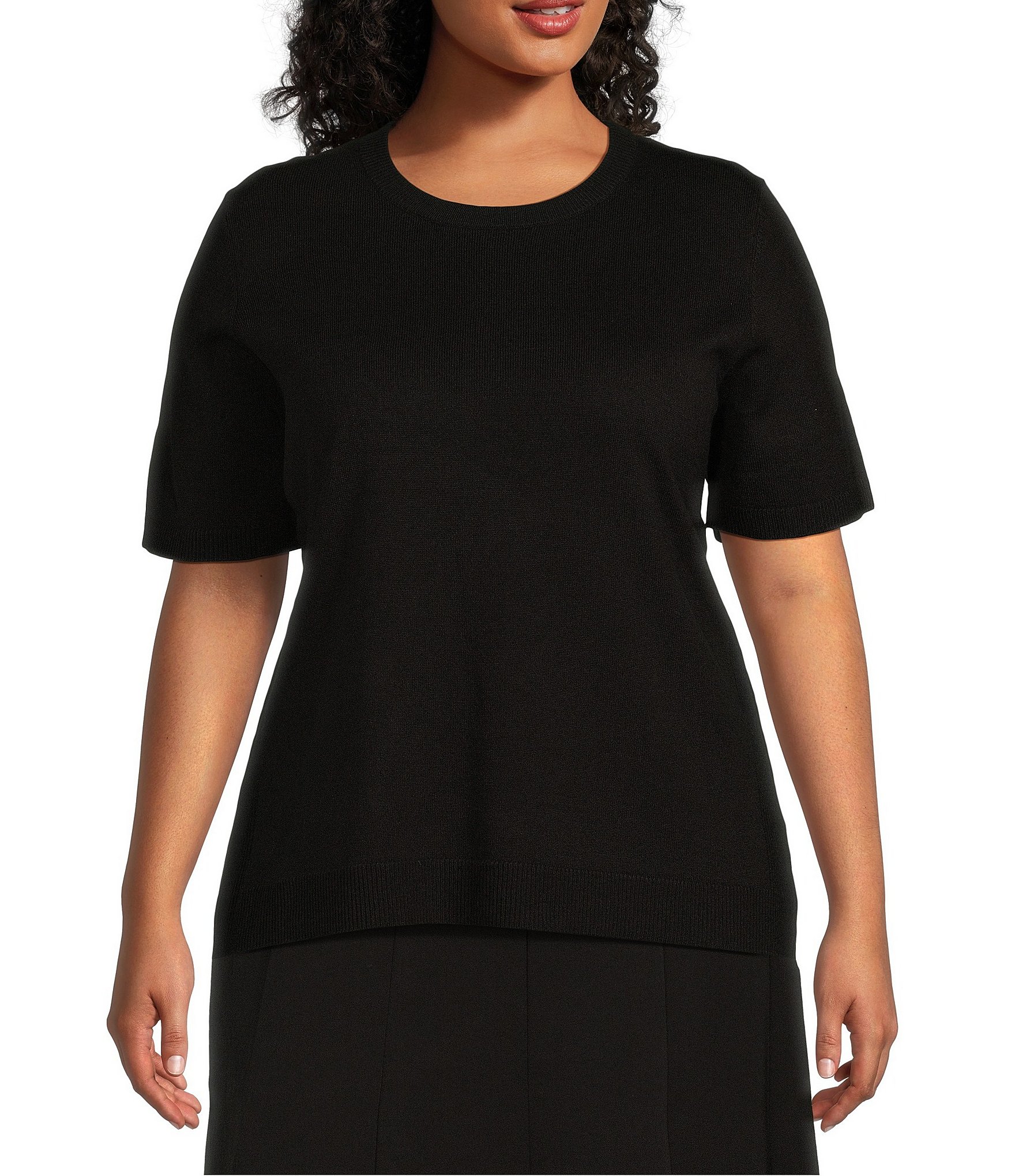 Allison Daley Plus Size Short Sleeve Crew Neck Sweater | Dillard's