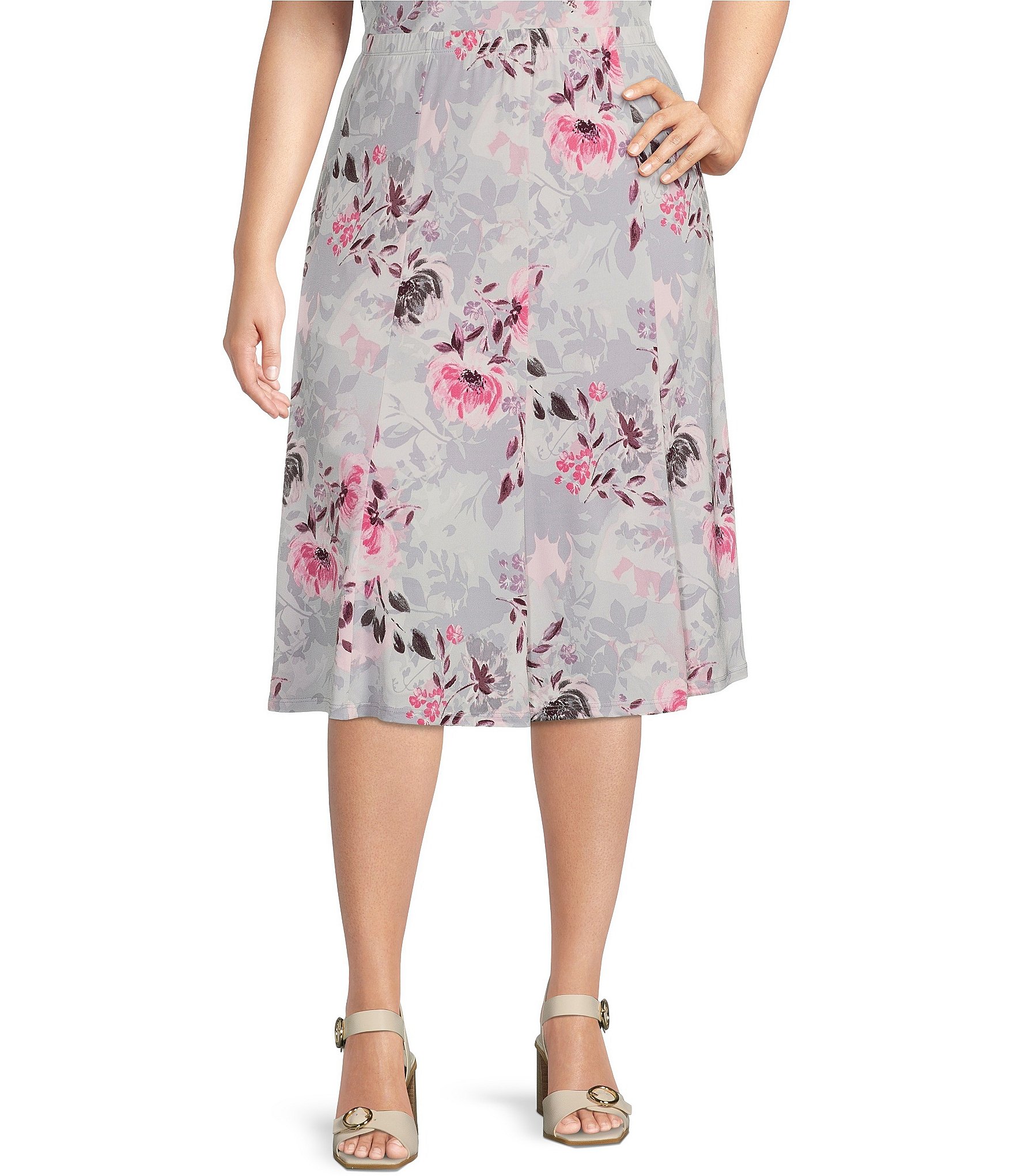 Allison Daley Plus Size Spring Garden Print Pull-On A-Line Skirt ...