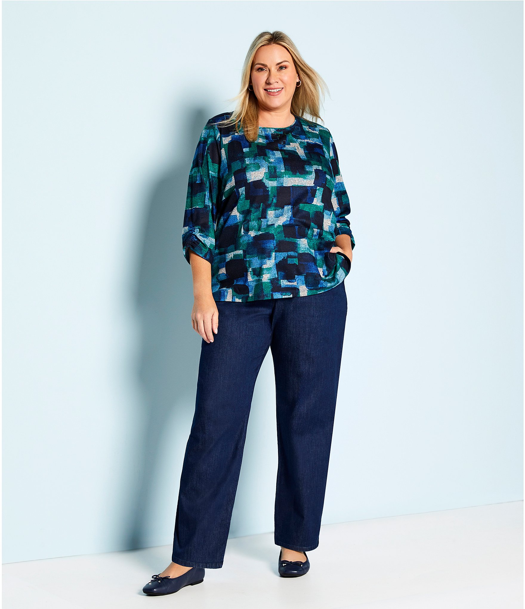 Allison Daley Plus Size Straight Leg Stretch Denim Elastic Waist Pull-On Pants