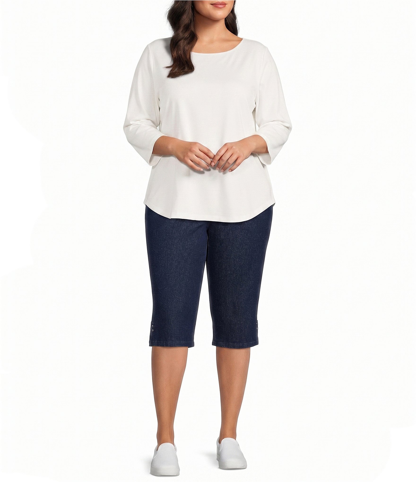 Allison Daley Plus Size Stretch Denim Pull-On Skimmer Pants
