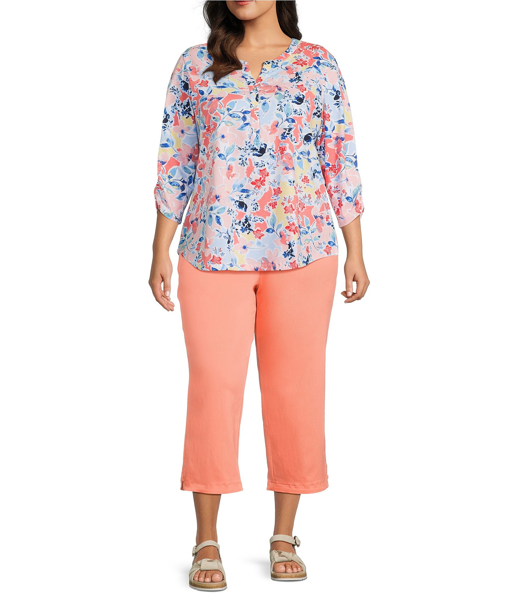 Allison Daley Plus Size Stretch Pull-On Straight Leg Crop Pants
