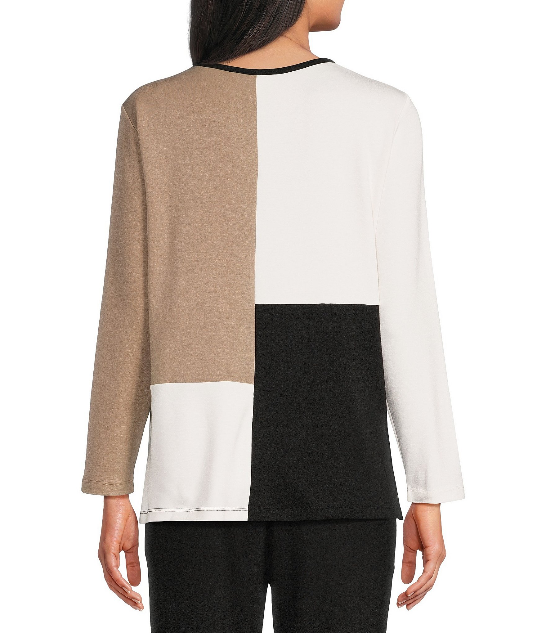 Allison Daley Scuba Knit 3/4 Sleeve Crew Neck Embellished Top