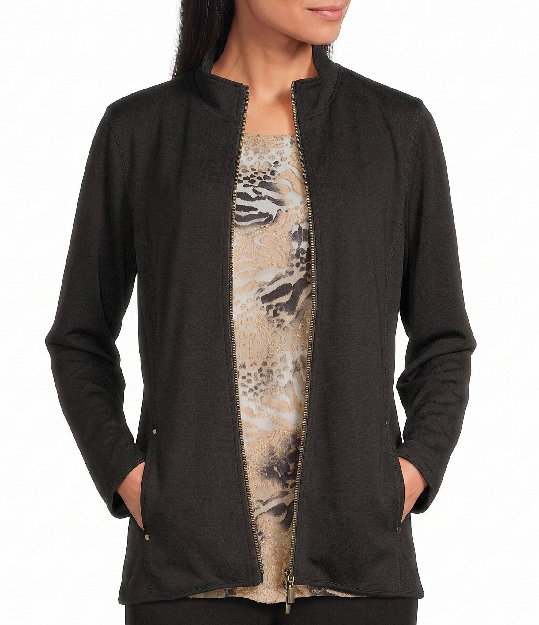 Allison Daley Scuba Knit Long Sleeve Zip Front Jacket