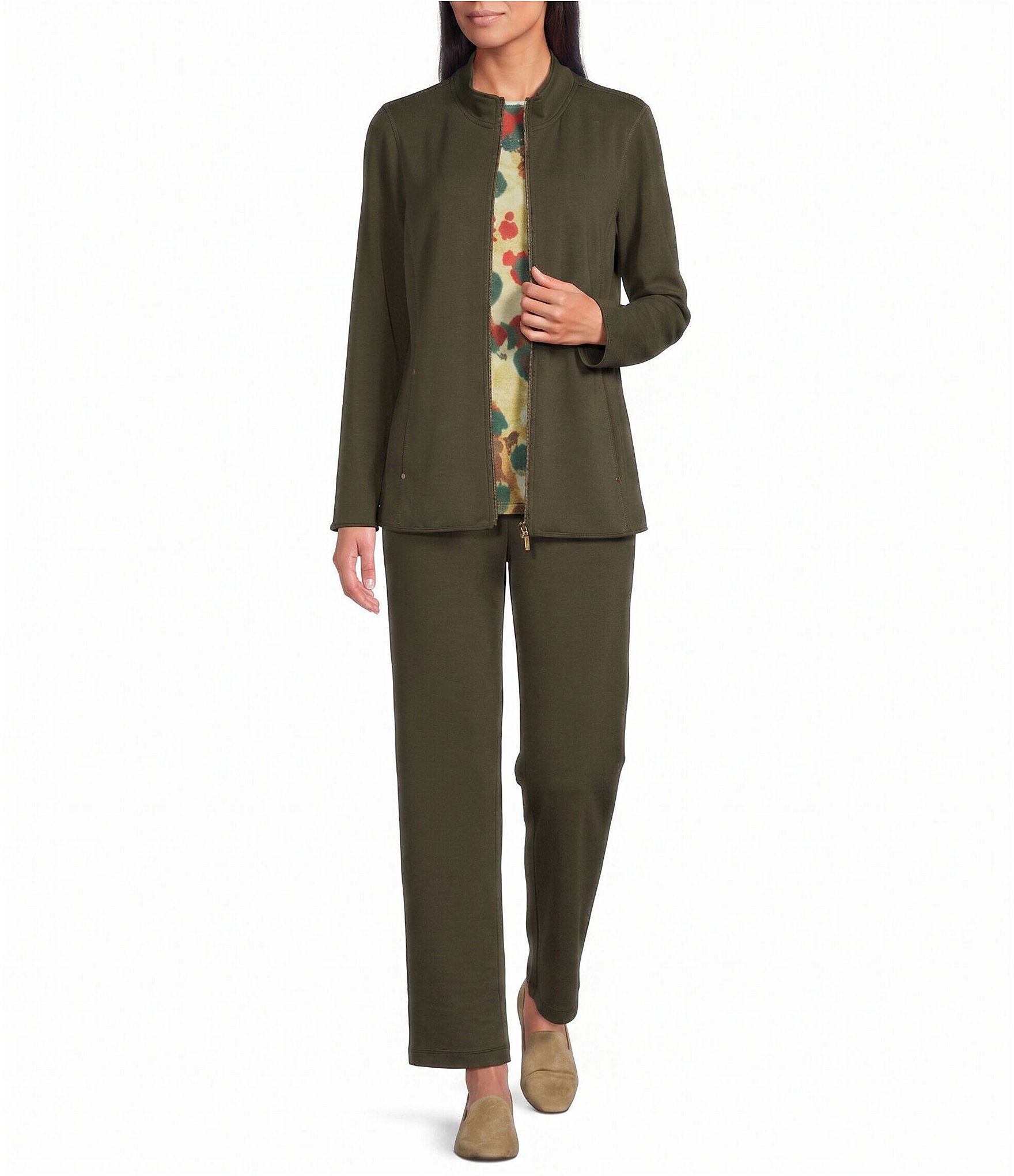 Allison Daley Scuba Knit Long Sleeve Zip Front Jacket