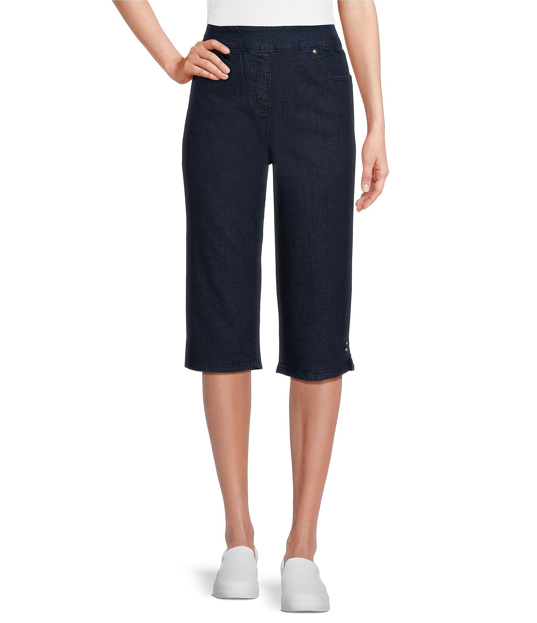 Allison Daley Side Slit Pull-On Stretch Denim Skimmer Capri Pants ...