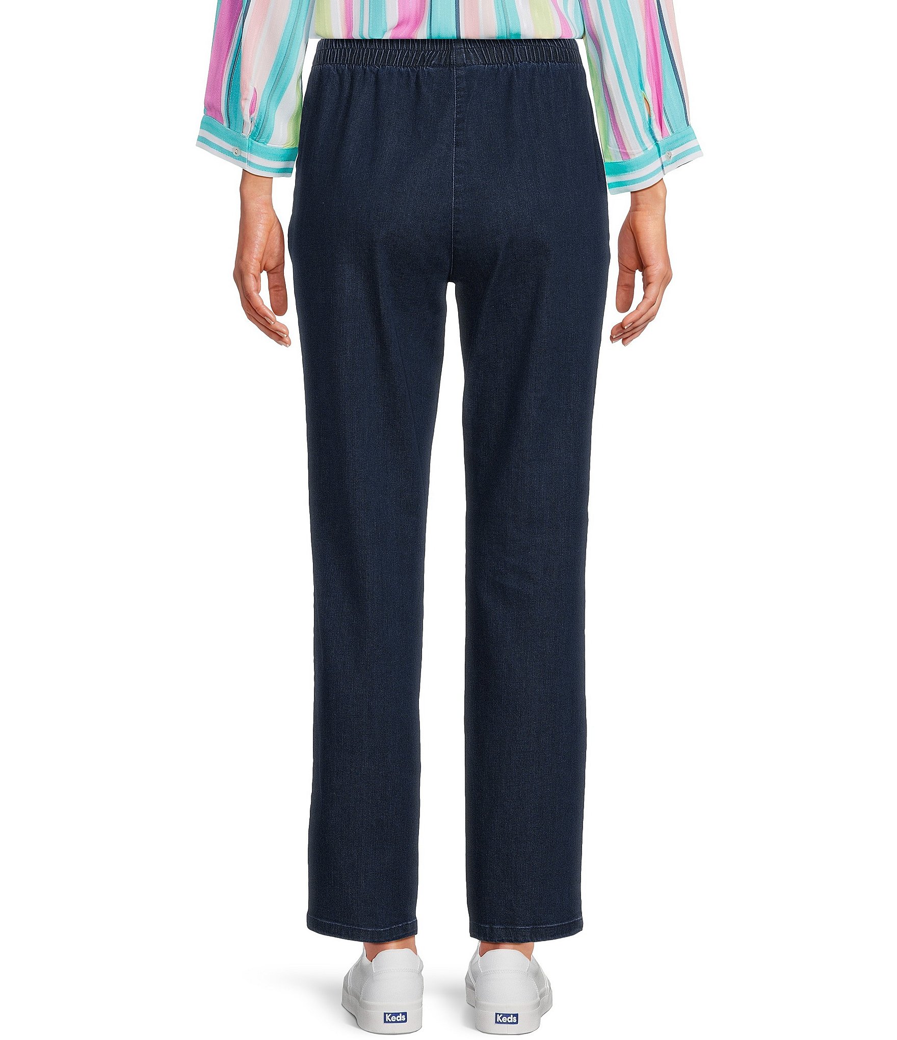 Allison Daley Straight Leg Stretch Denim Elastic Waist Pull-On Pants