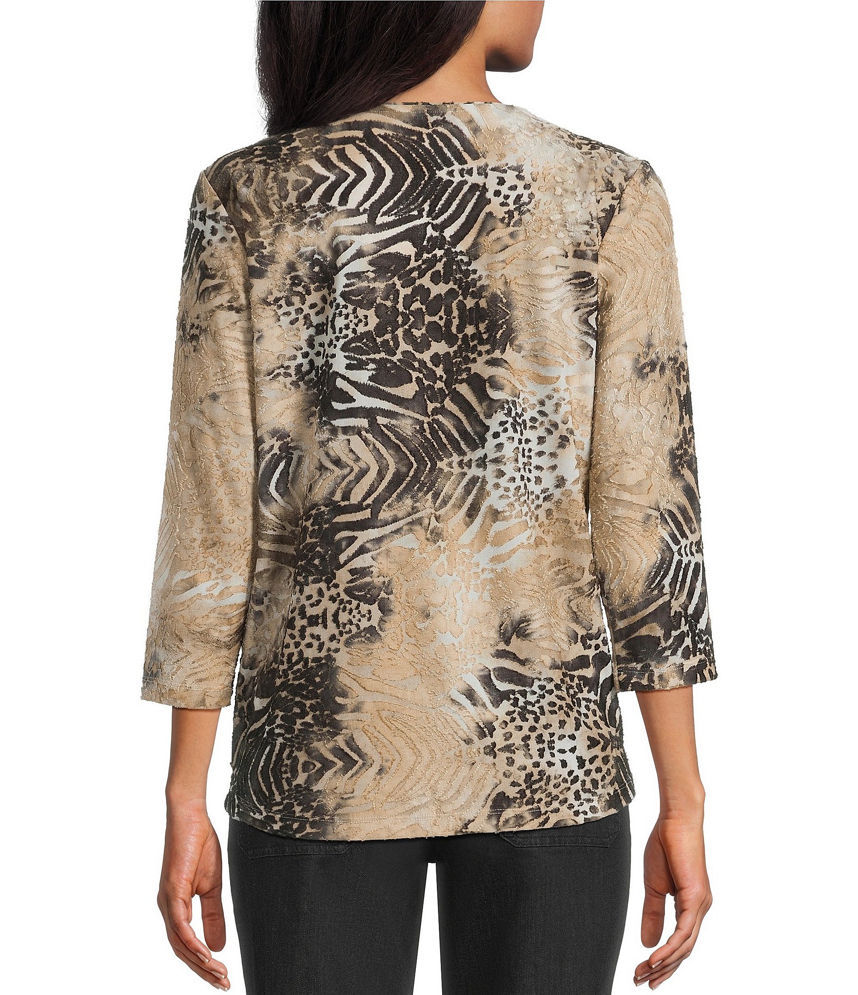 Allison Daley Burnout 3/4 Sleeve Crew Neck Knit Top