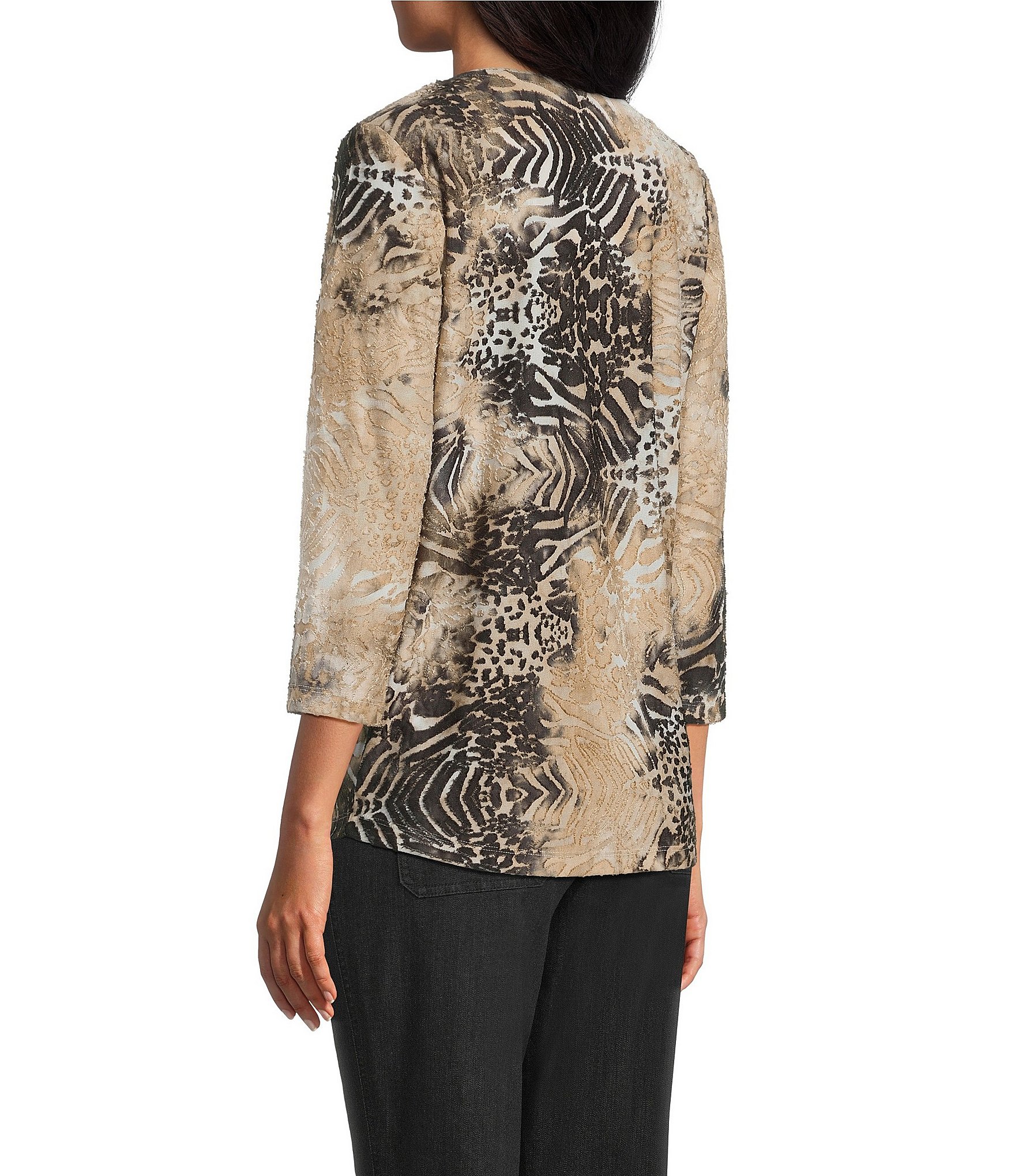 Allison Daley Burnout 3/4 Sleeve Crew Neck Knit Top