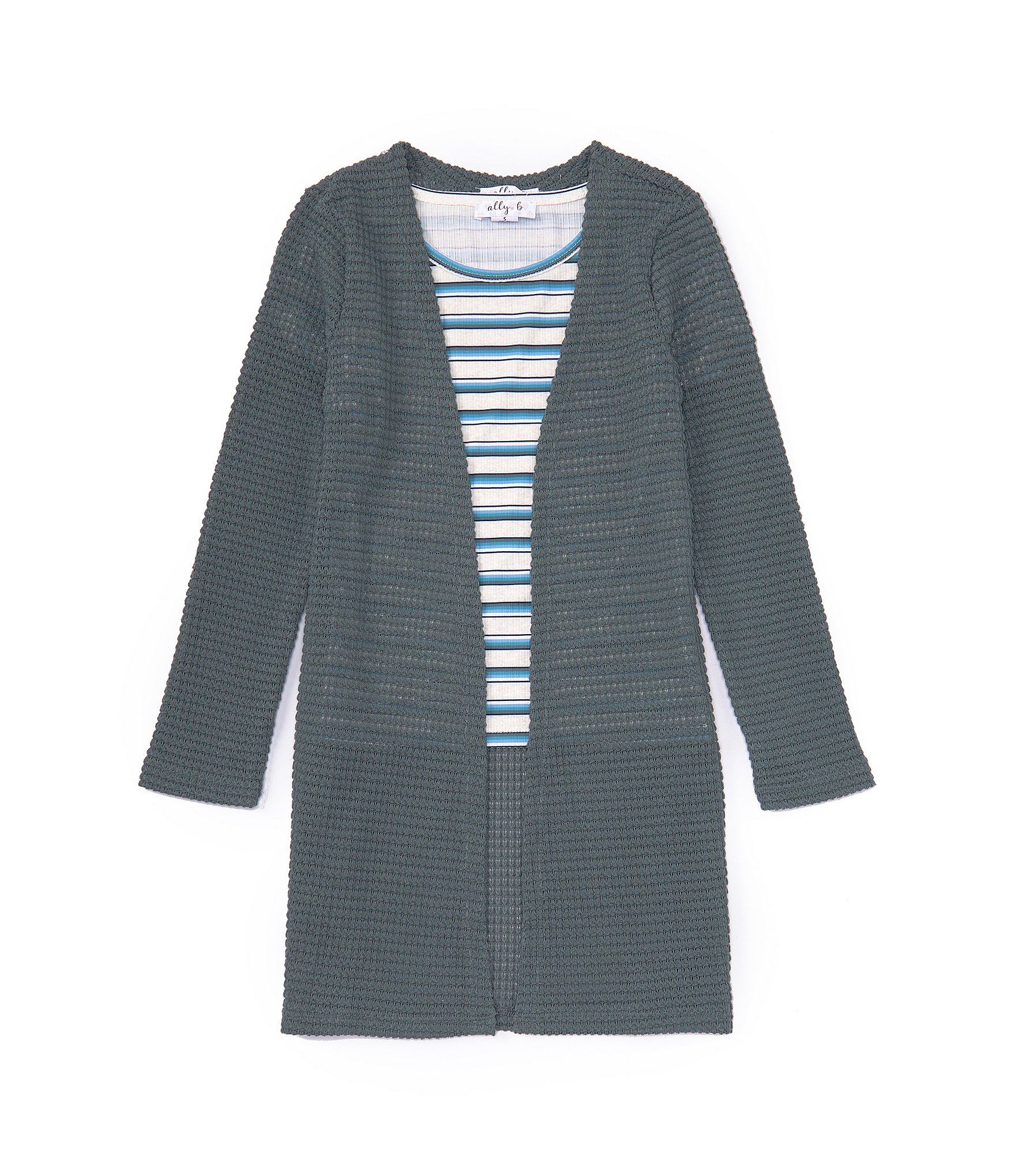 Ally B Big Girls 7-16 Long Sleeve Solid Duster & Short-Sleeve Striped ...