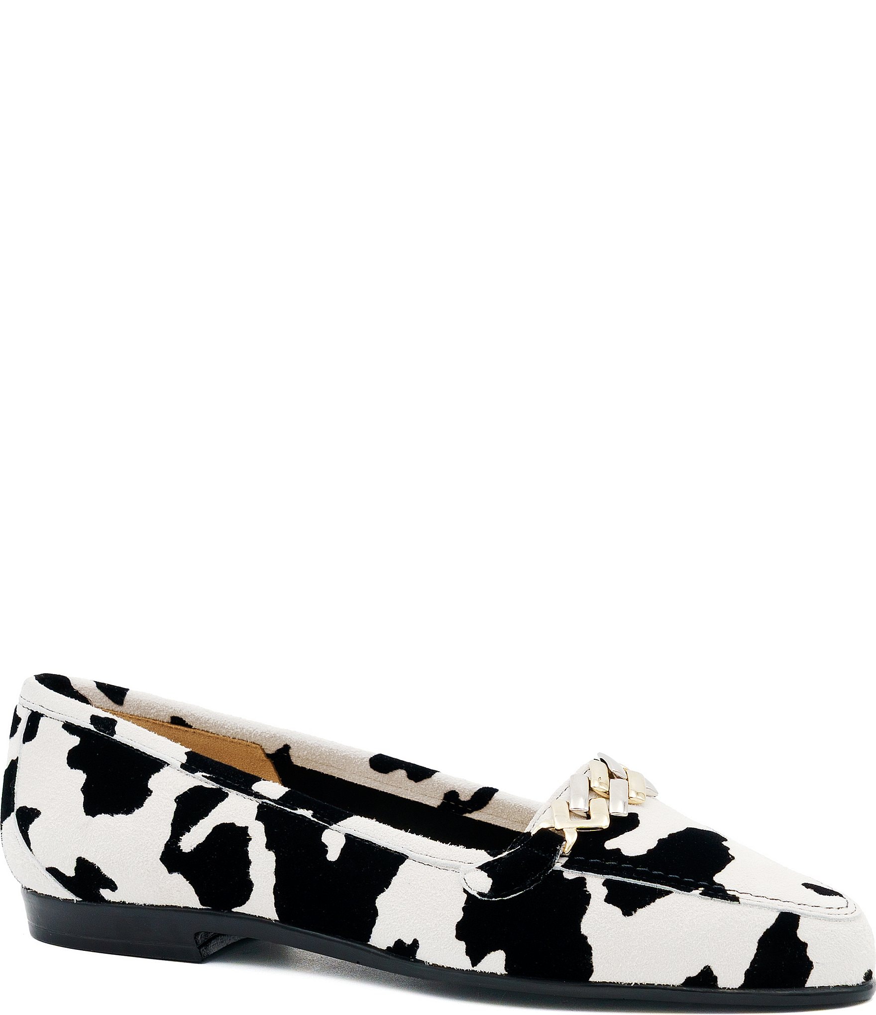 Amalfi Oste Cow Print Suede Chain Loafers