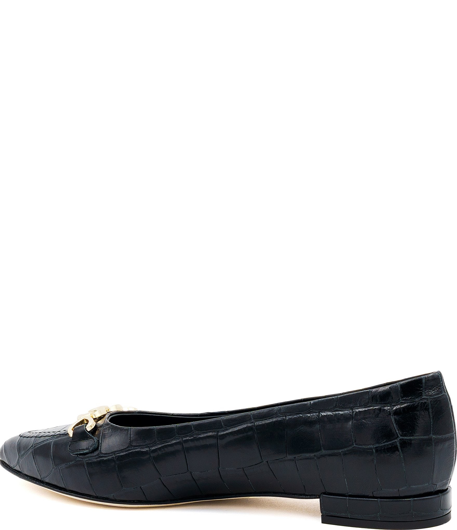Amalfi Tappeto Crocodile Embossed Leather Pointed Toe Chain Hardware Dress Flats