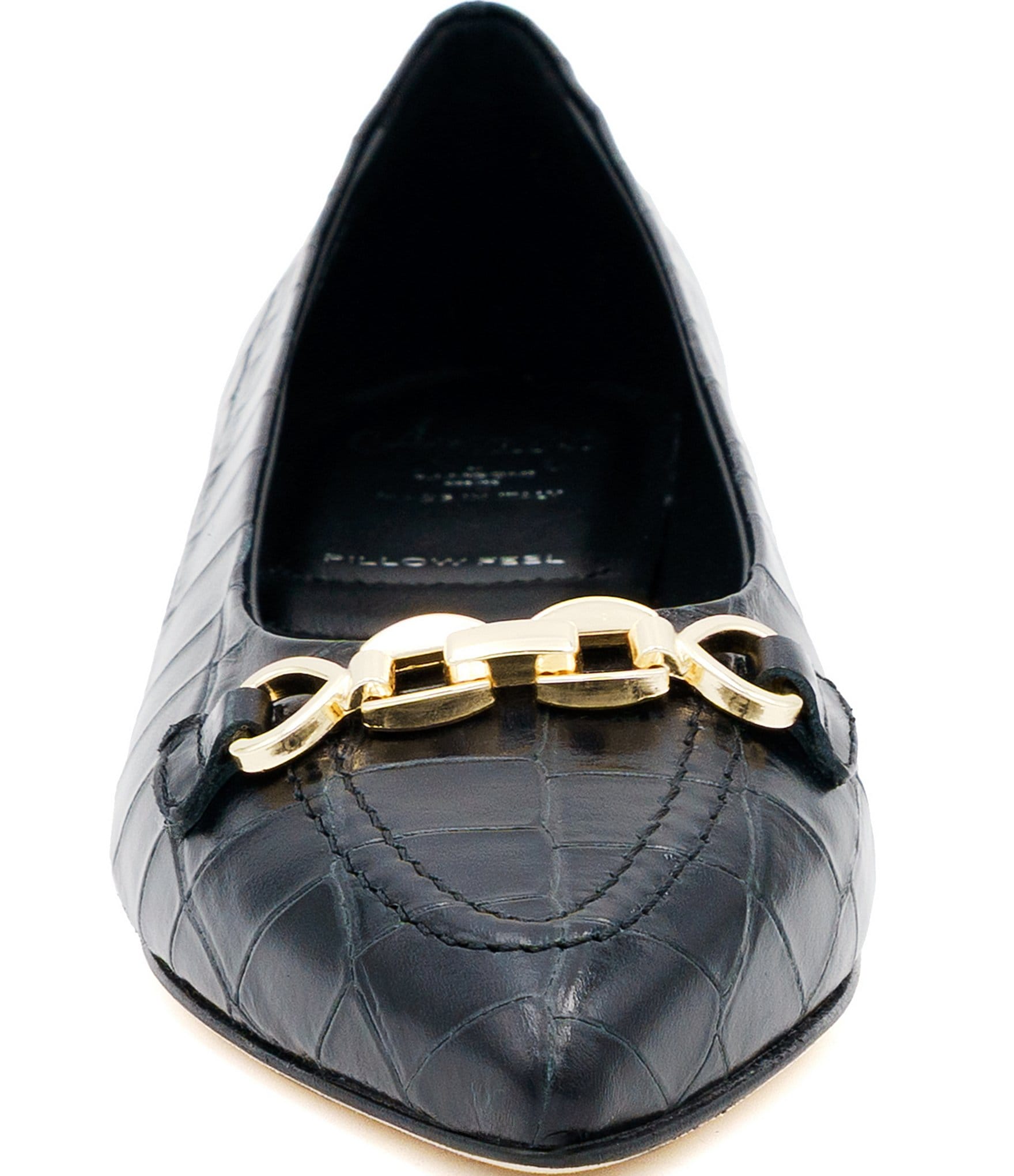 Amalfi Tappeto Crocodile Embossed Leather Pointed Toe Chain Hardware Dress Flats