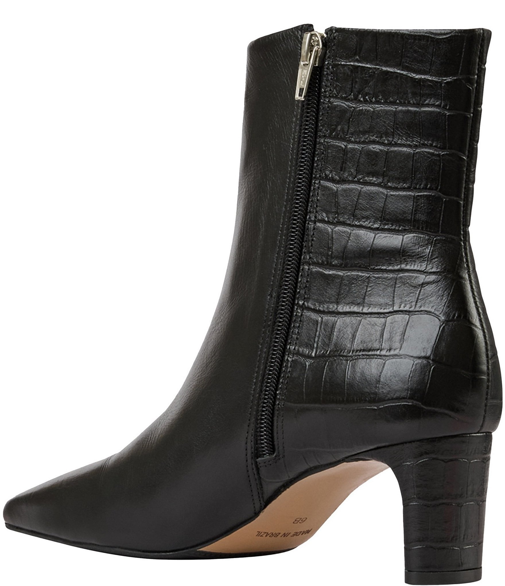 Andre Assous Amerie Leather Croco Embossed Accent Snip Toe Dress Booties