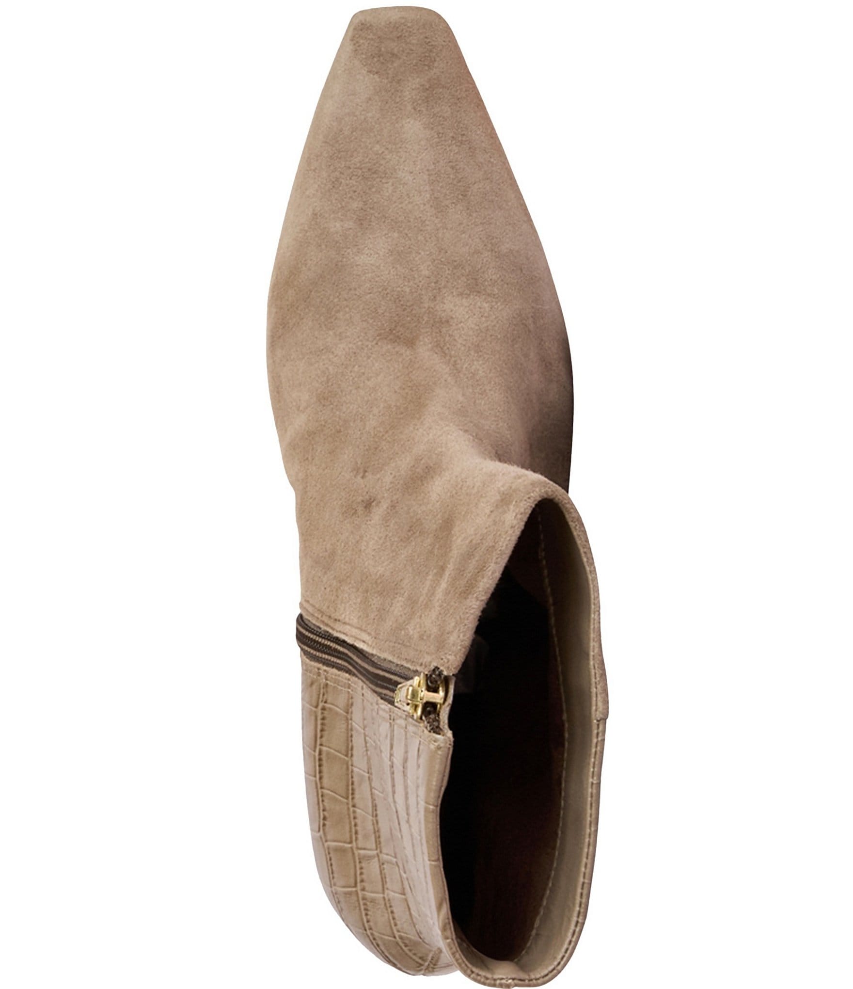 Andre Assous Amerie Suede Croco Embossed Accent Snip Toe Dress Booties