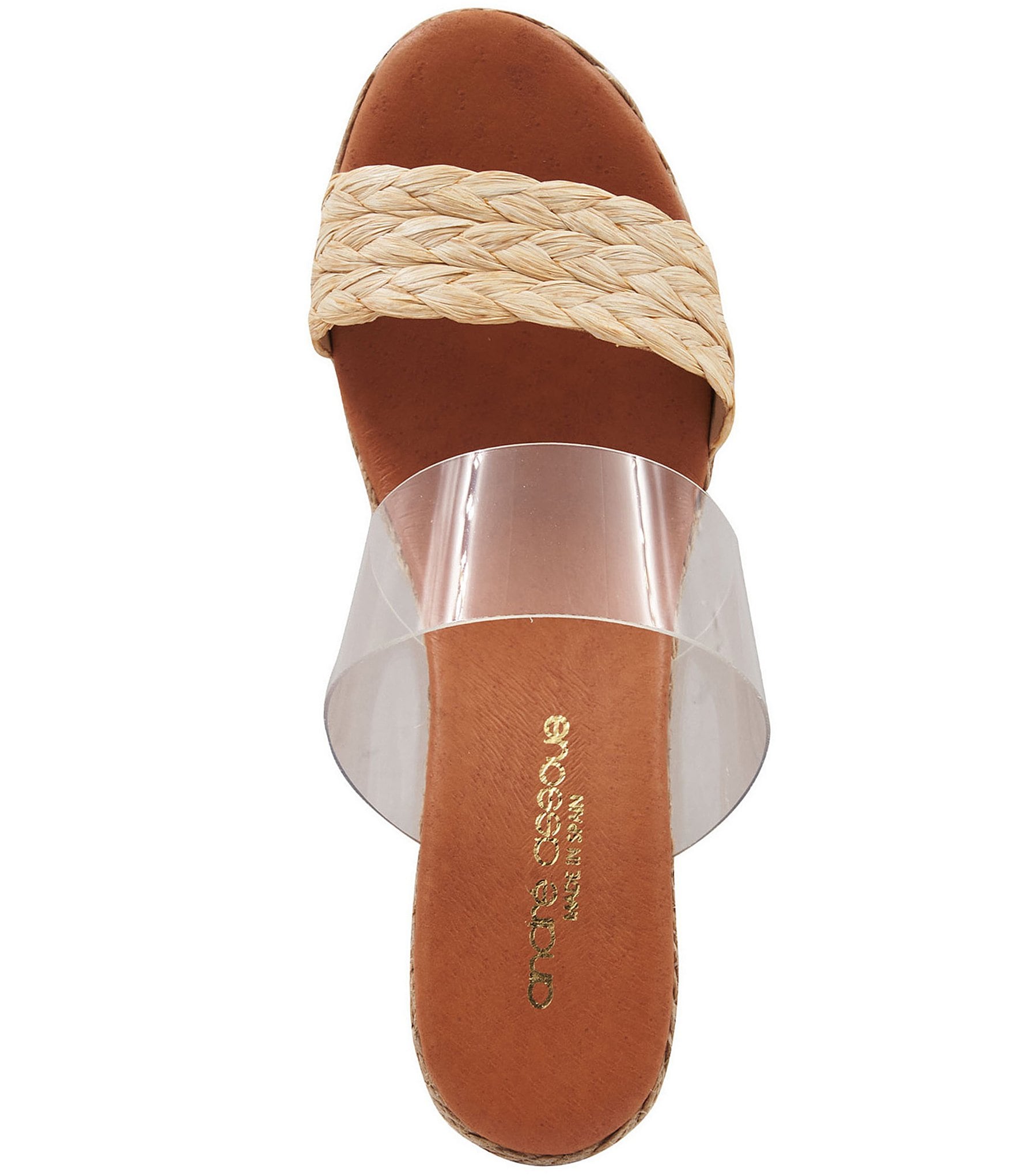 Andre Assous Anfisa Raffia Vinyl Espadrille Wedge Sandals