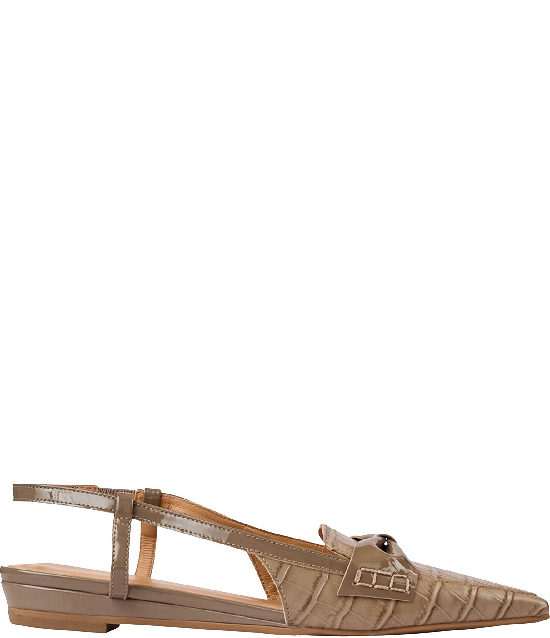 Andre Assous Blake Croco Embossed Patent Knot Snip Toe Slingback Wedge Loafers