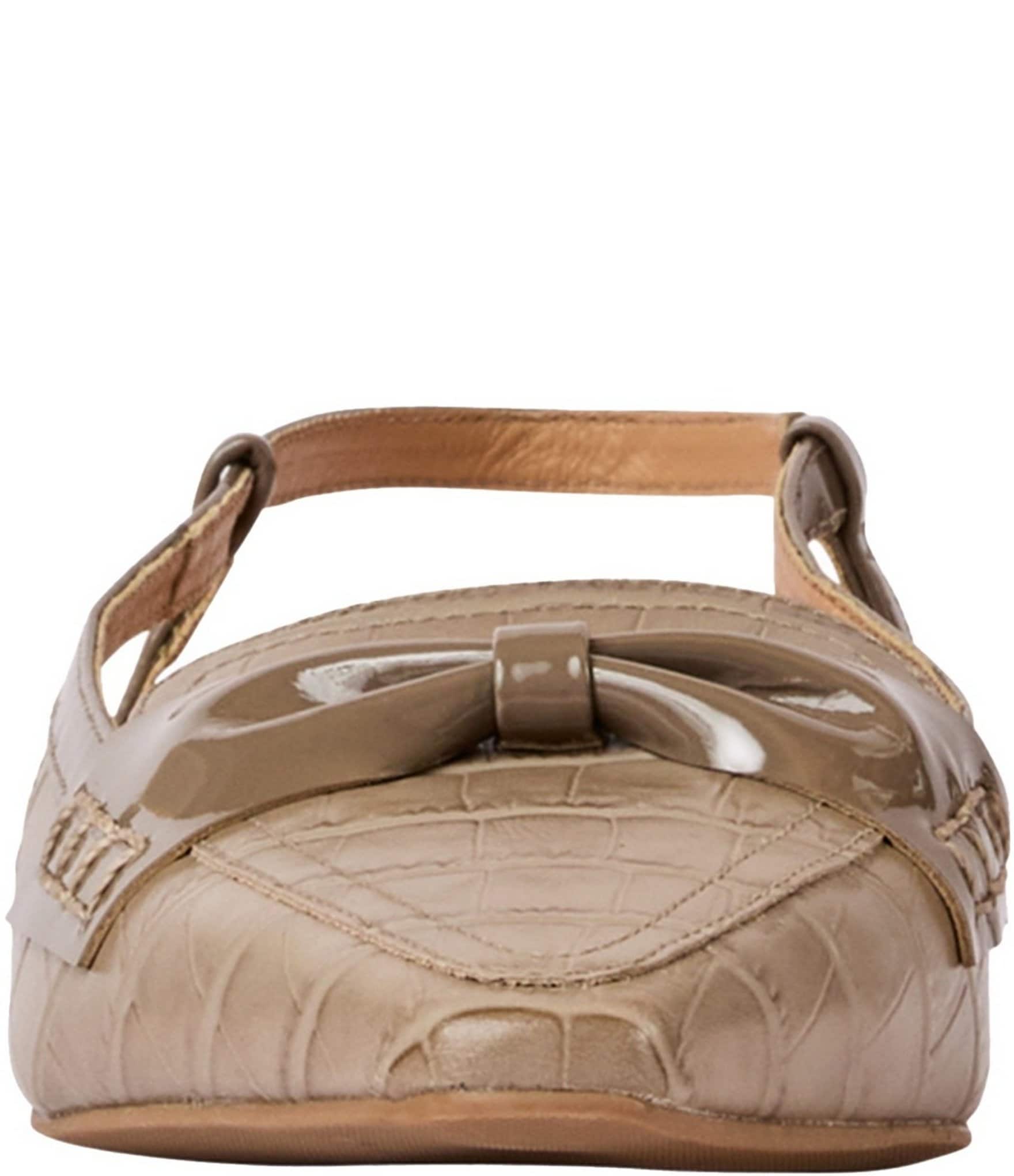 Andre Assous Blake Croco Embossed Patent Knot Snip Toe Slingback Wedge Loafers