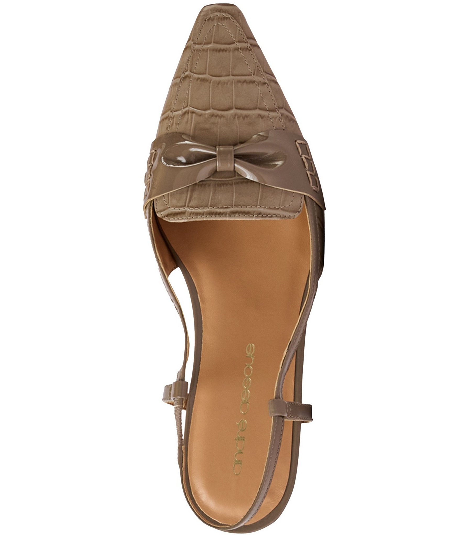 Andre Assous Blake Croco Embossed Patent Knot Snip Toe Slingback Wedge Loafers