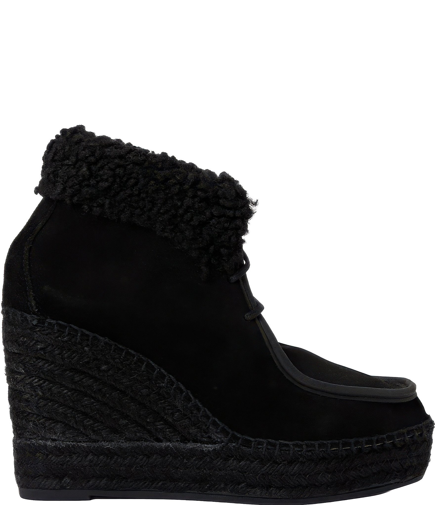 Andre Assous Charlotte Suede Faux Shearling Cuff Platform Wedge Booties