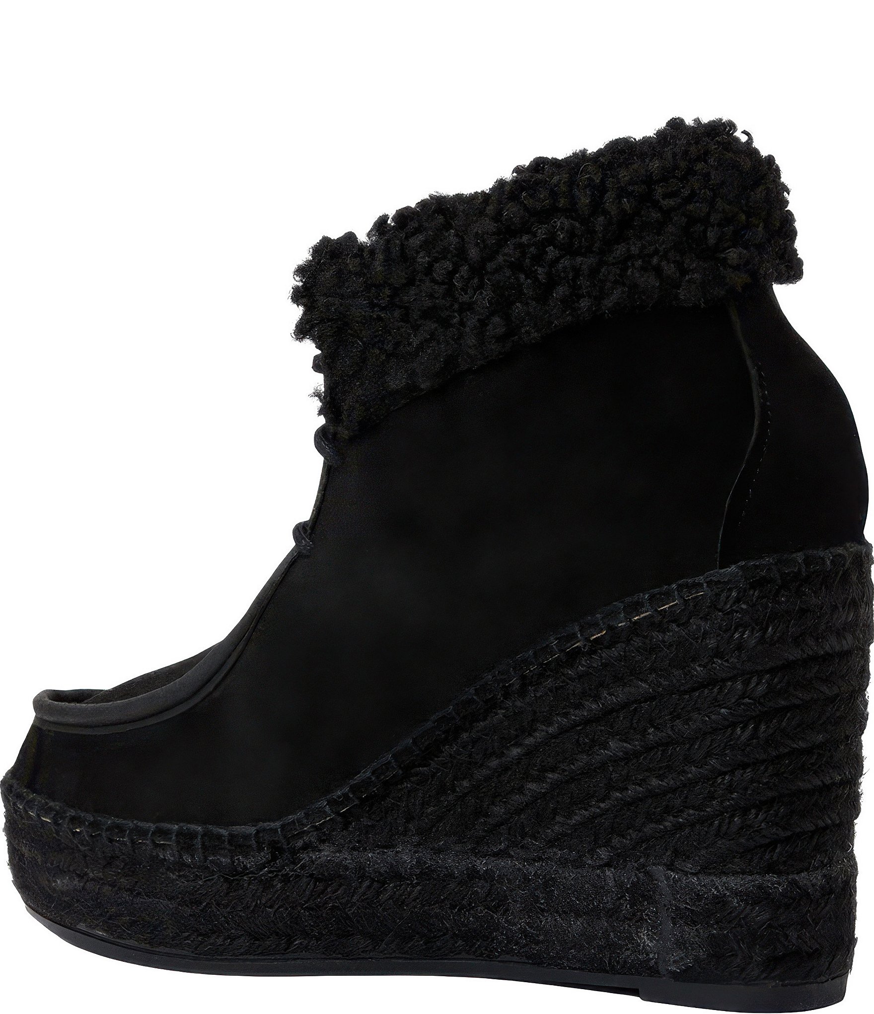 Andre Assous Charlotte Suede Faux Shearling Cuff Platform Wedge Booties