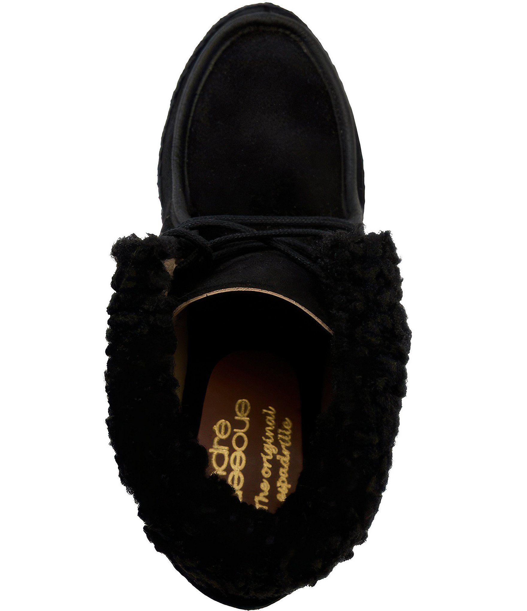 Andre Assous Charlotte Suede Faux Shearling Cuff Platform Wedge Booties