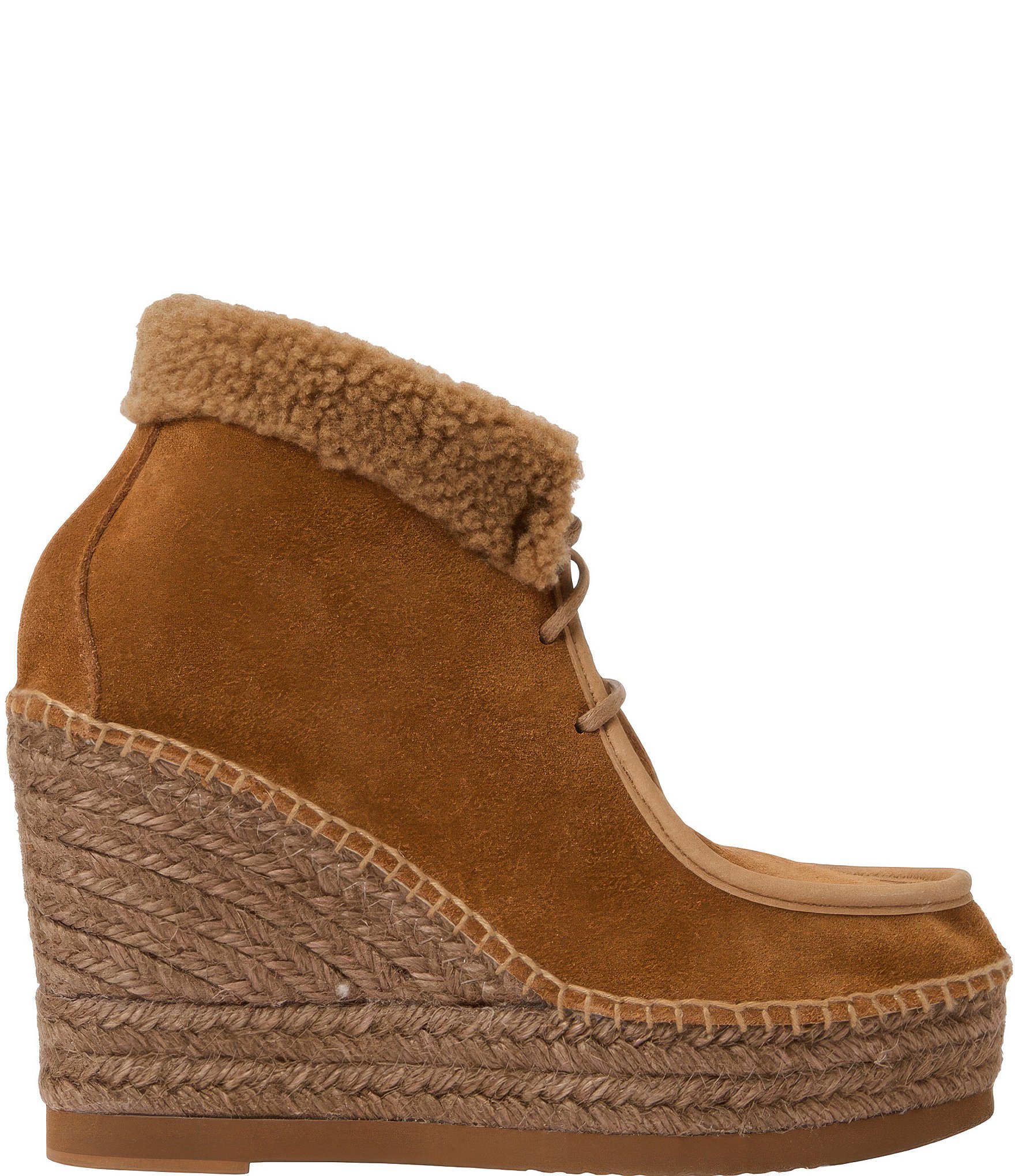 Andre Assous Charlotte Suede Faux Shearling Cuff Platform Wedge Booties