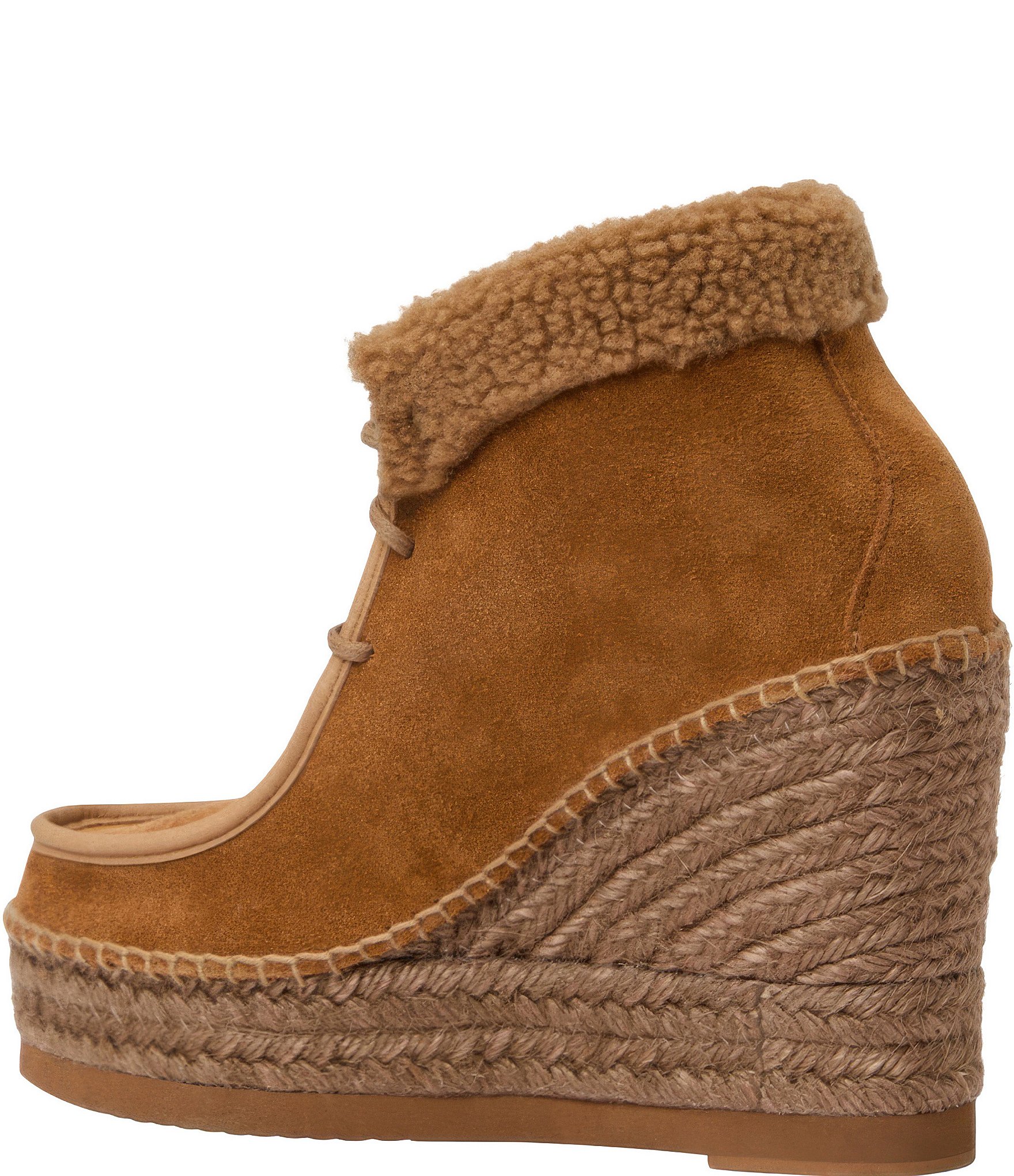 Andre Assous Charlotte Suede Faux Shearling Cuff Platform Wedge Booties
