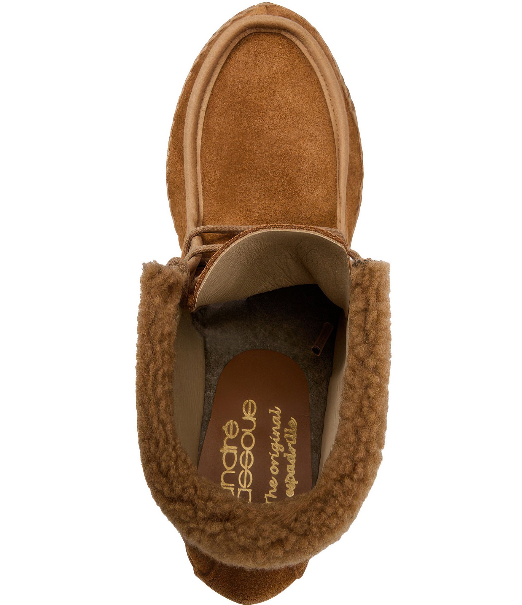 Andre Assous Charlotte Suede Faux Shearling Cuff Platform Wedge Booties