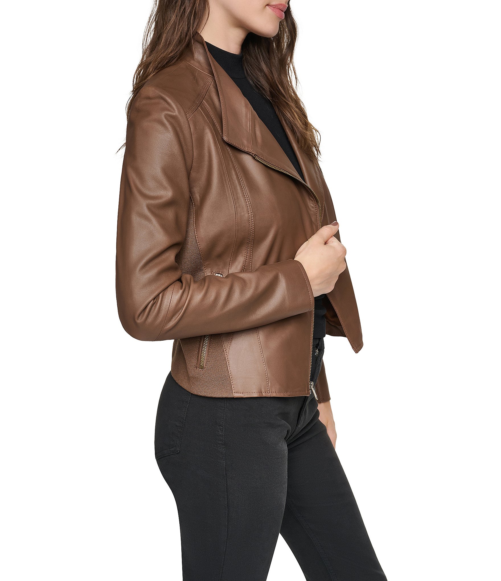 Andrew Marc Felix Leather Wing Collar Moto Jacket