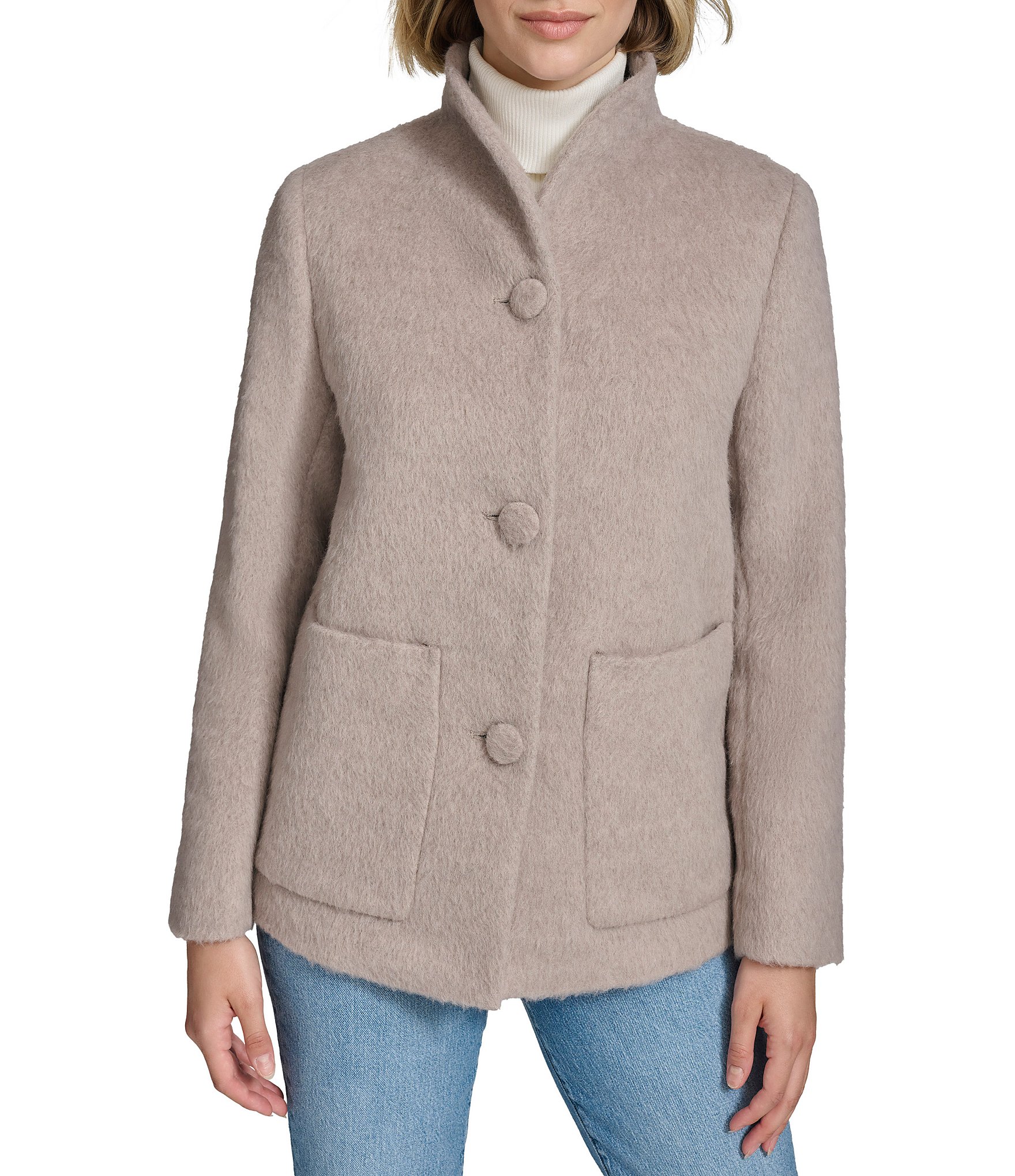 Andrew Marc Piper Wool Blend Stand Collar Patch Pocket Button Front Jacket