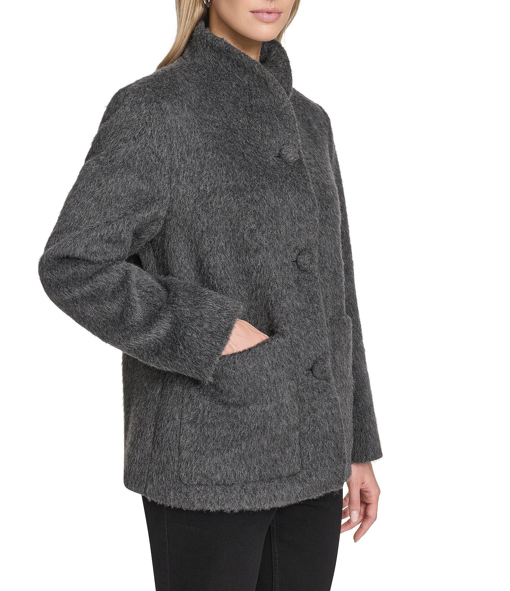 Andrew Marc Piper Wool Blend Stand Collar Patch Pocket Button Front Jacket