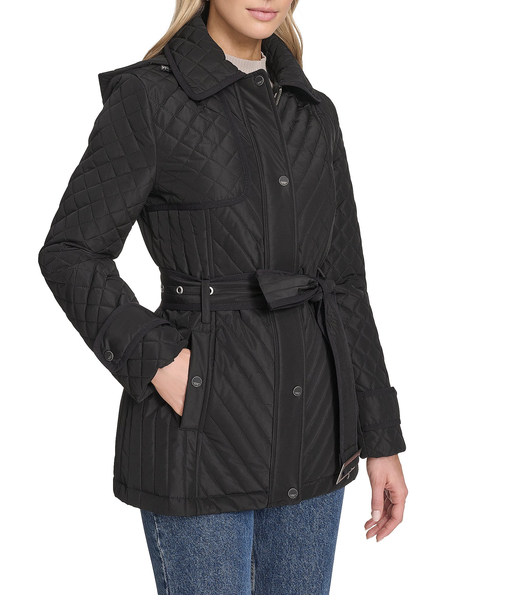 Andrew Marc Sport Brinklee Mix Quilt Belted Water Resistant Zip Front Jacket