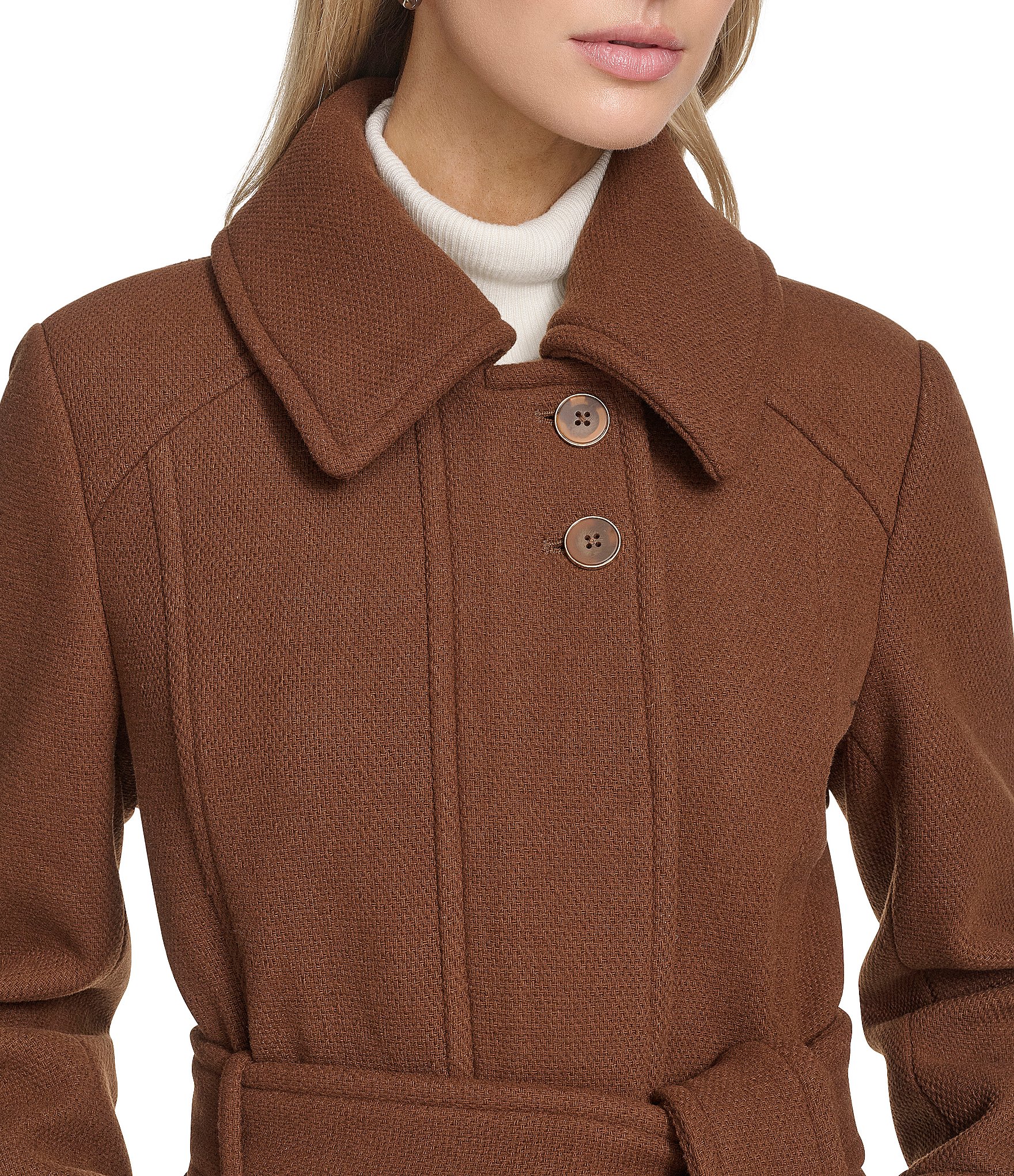 Andrew Marc Sport Lawley Wool Blend Point Collar Belted Zip Front Trench Coat