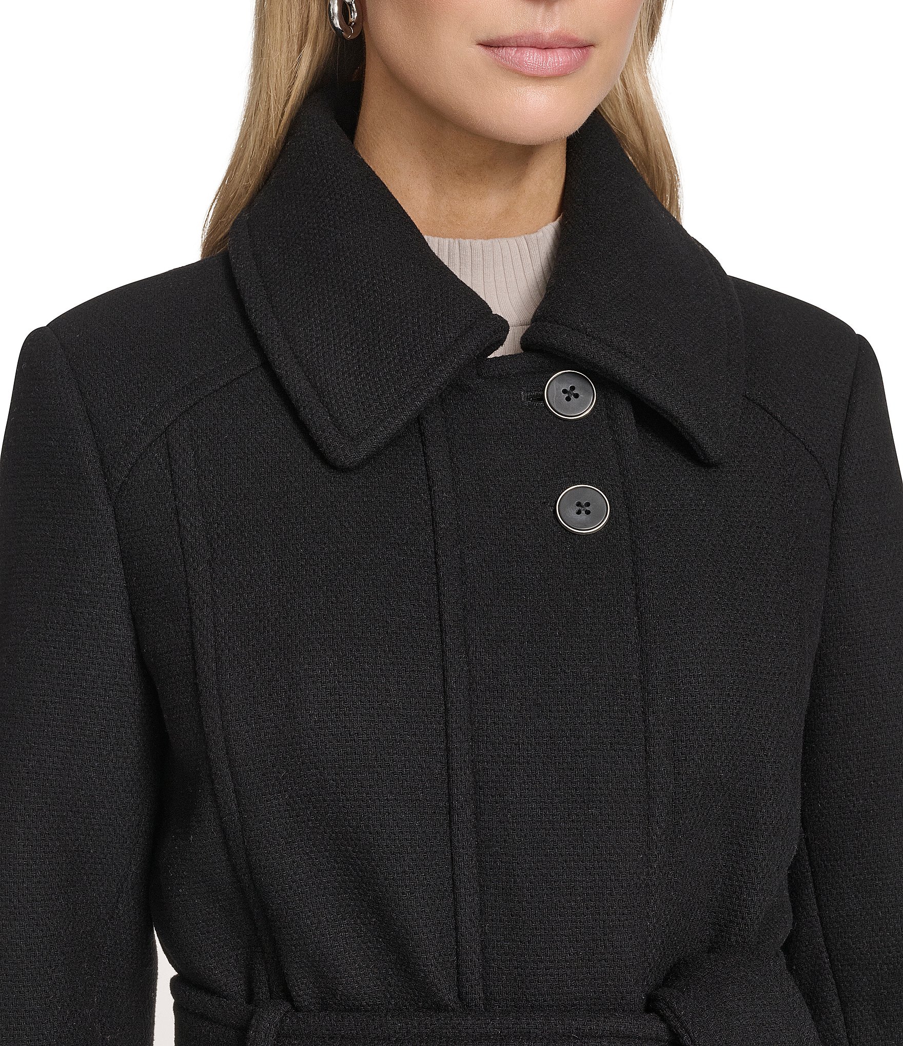 Andrew Marc Sport Lawley Wool Blend Point Collar Belted Zip Front Trench Coat