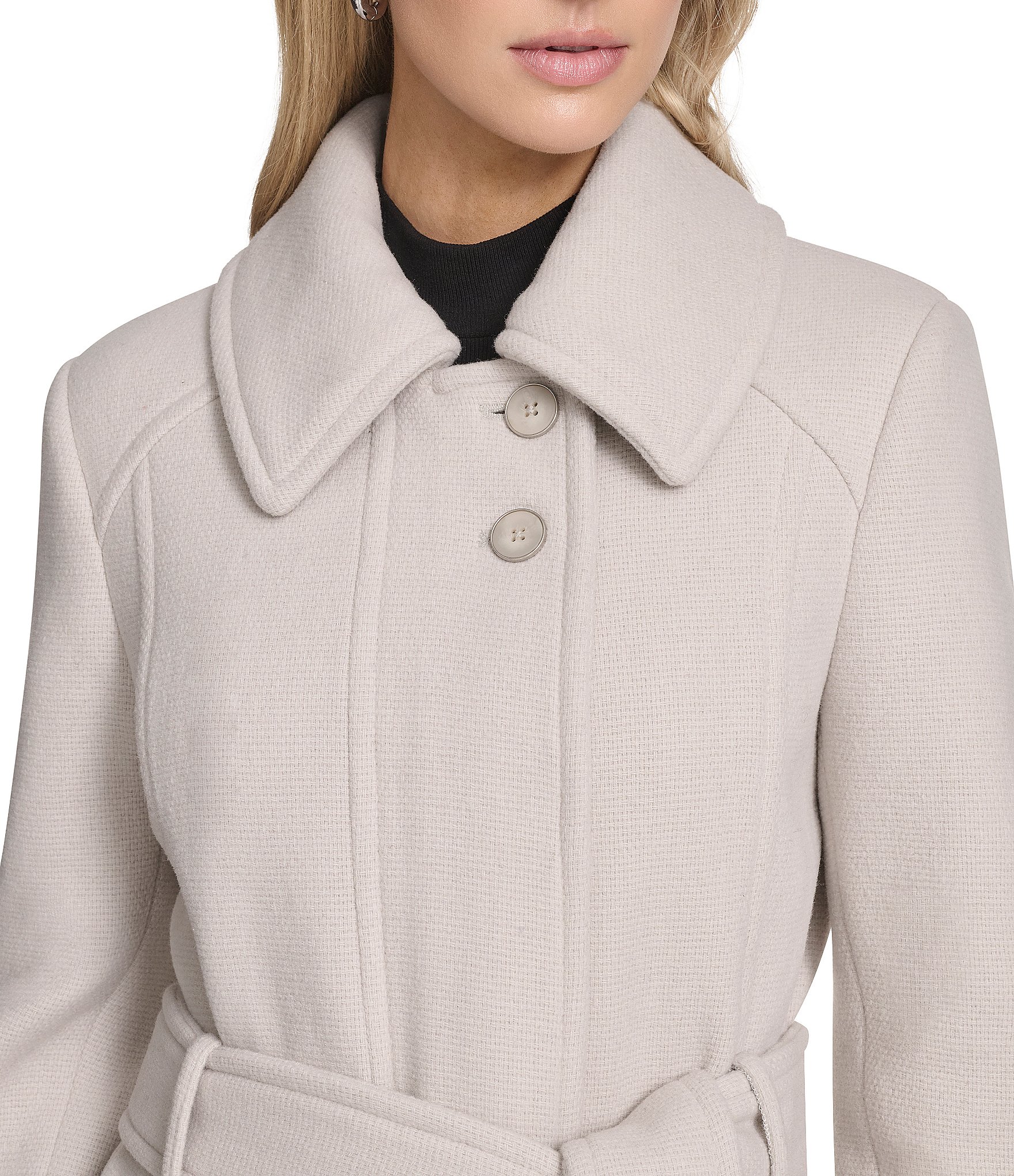 Andrew Marc Sport Lawley Wool Blend Point Collar Belted Zip Front Trench Coat