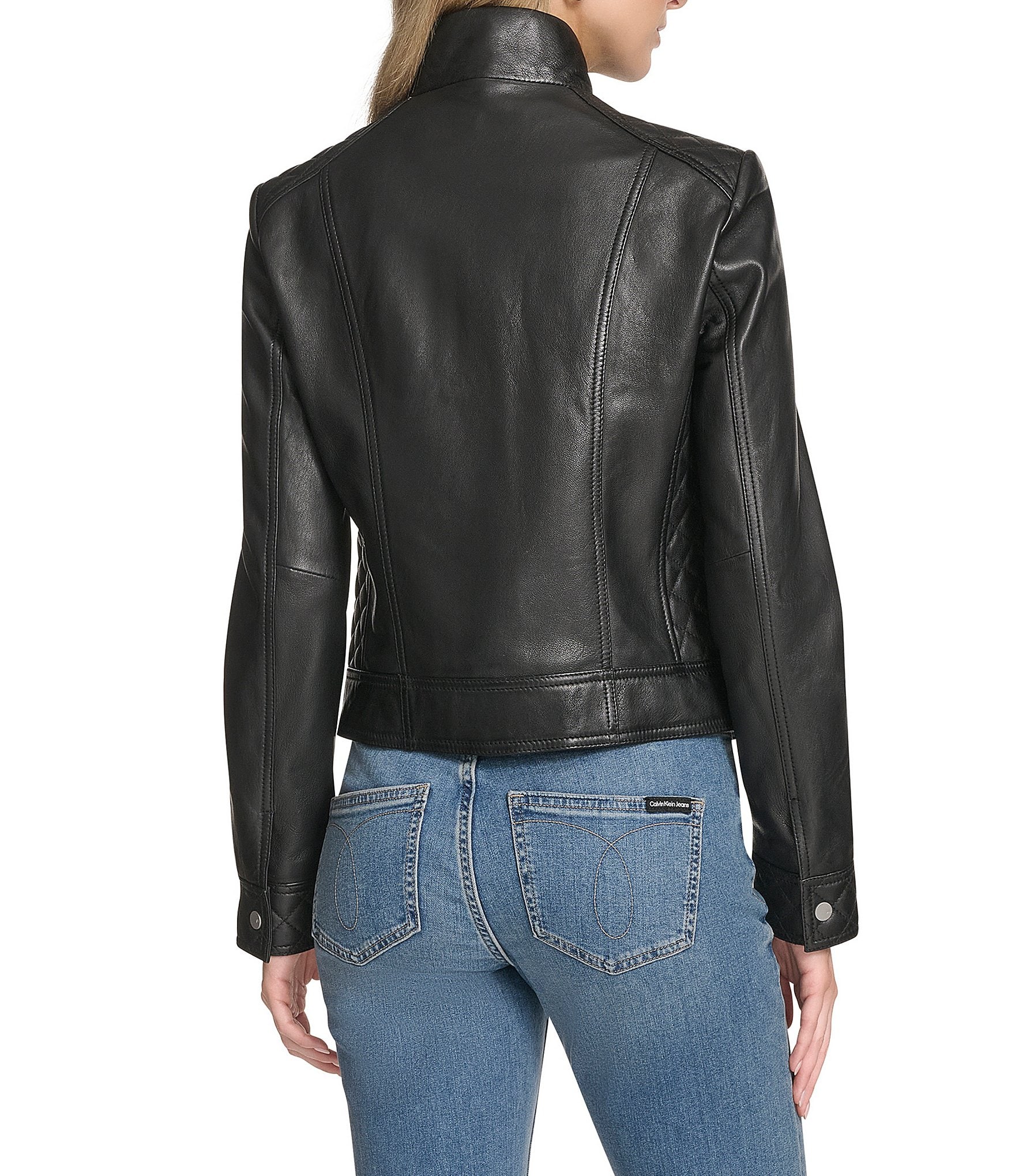 Andrew Marc Sport Mikel Racer Stand Collar Zip Front Leather Jacket